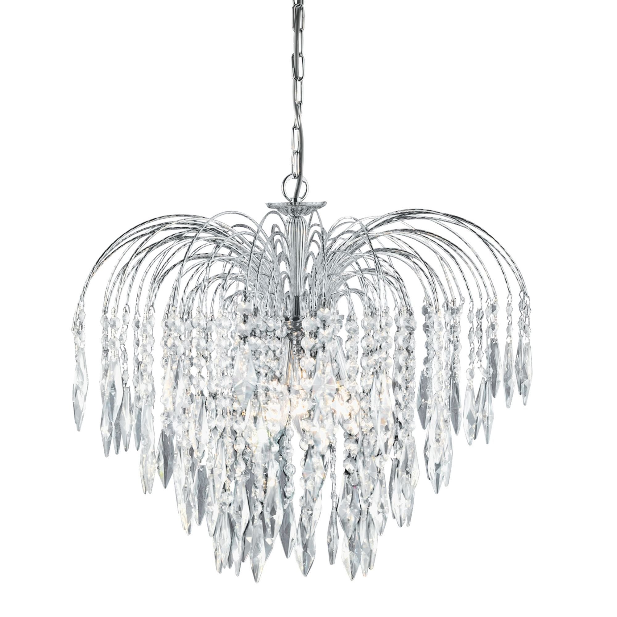 Searchlight Webb Chrome 5 Light Pendant Fitting With Crystal Buttons & Drops