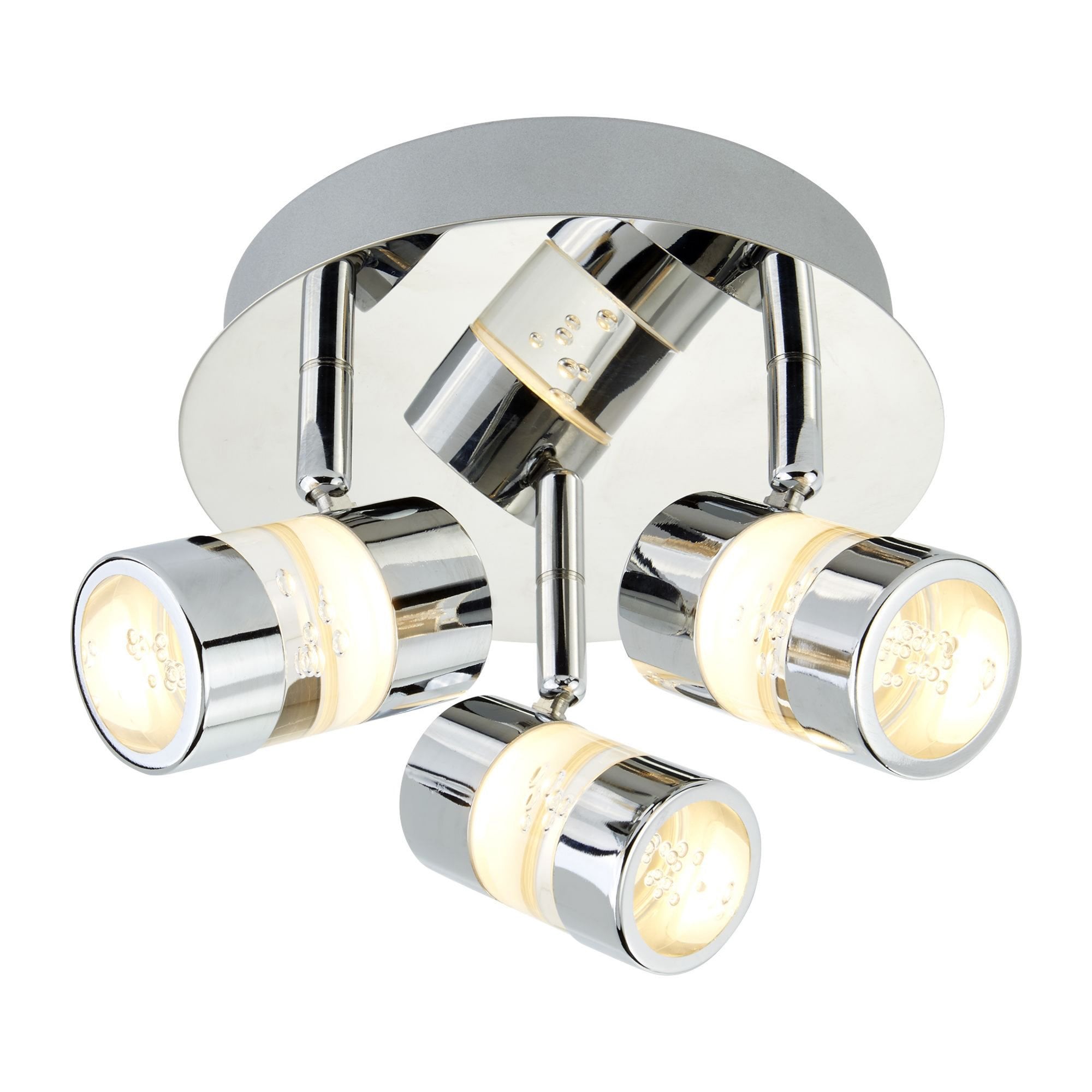 Searchlight Brookhill Effect IP44 LED 3 Light Round Spot Chrome & Acrylic Shade