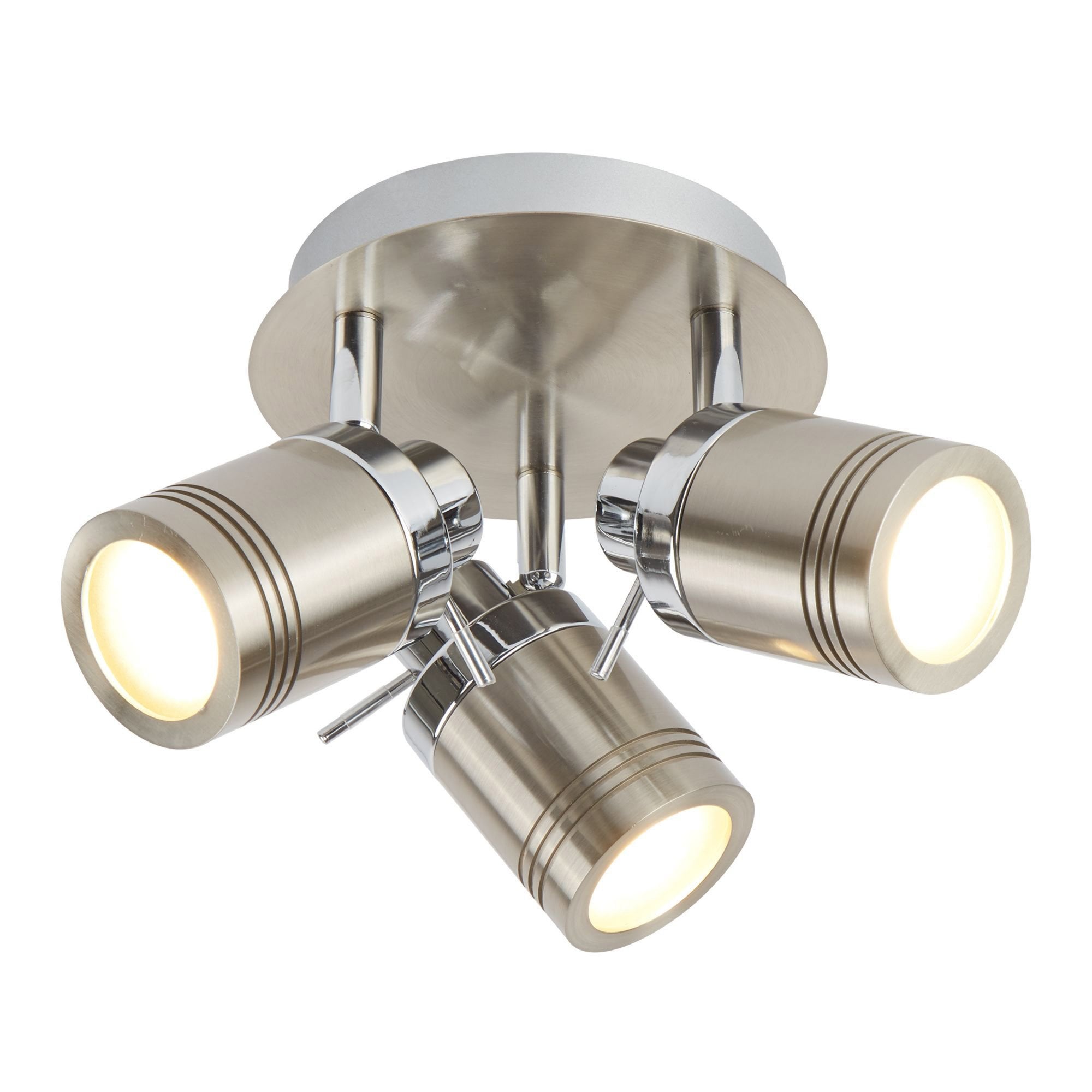 Searchlight Saker 3 Light IP44 Bathroom Spot Plate, Satin Silver