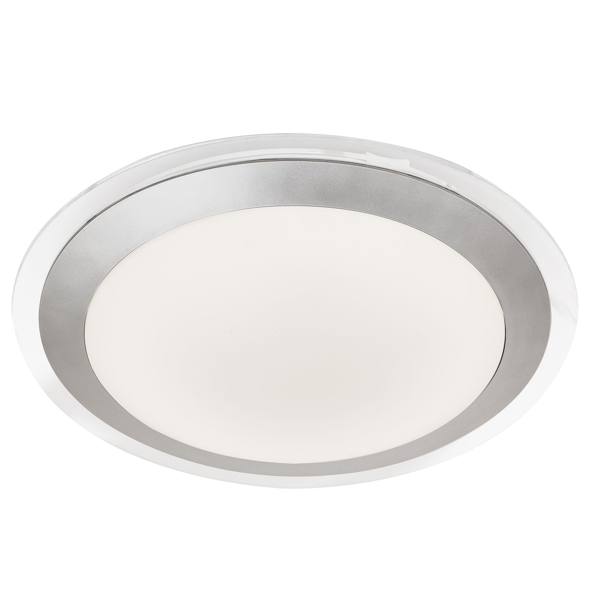 Searchlight Silver LED IP44 Flush Light With White Acrylic Shade