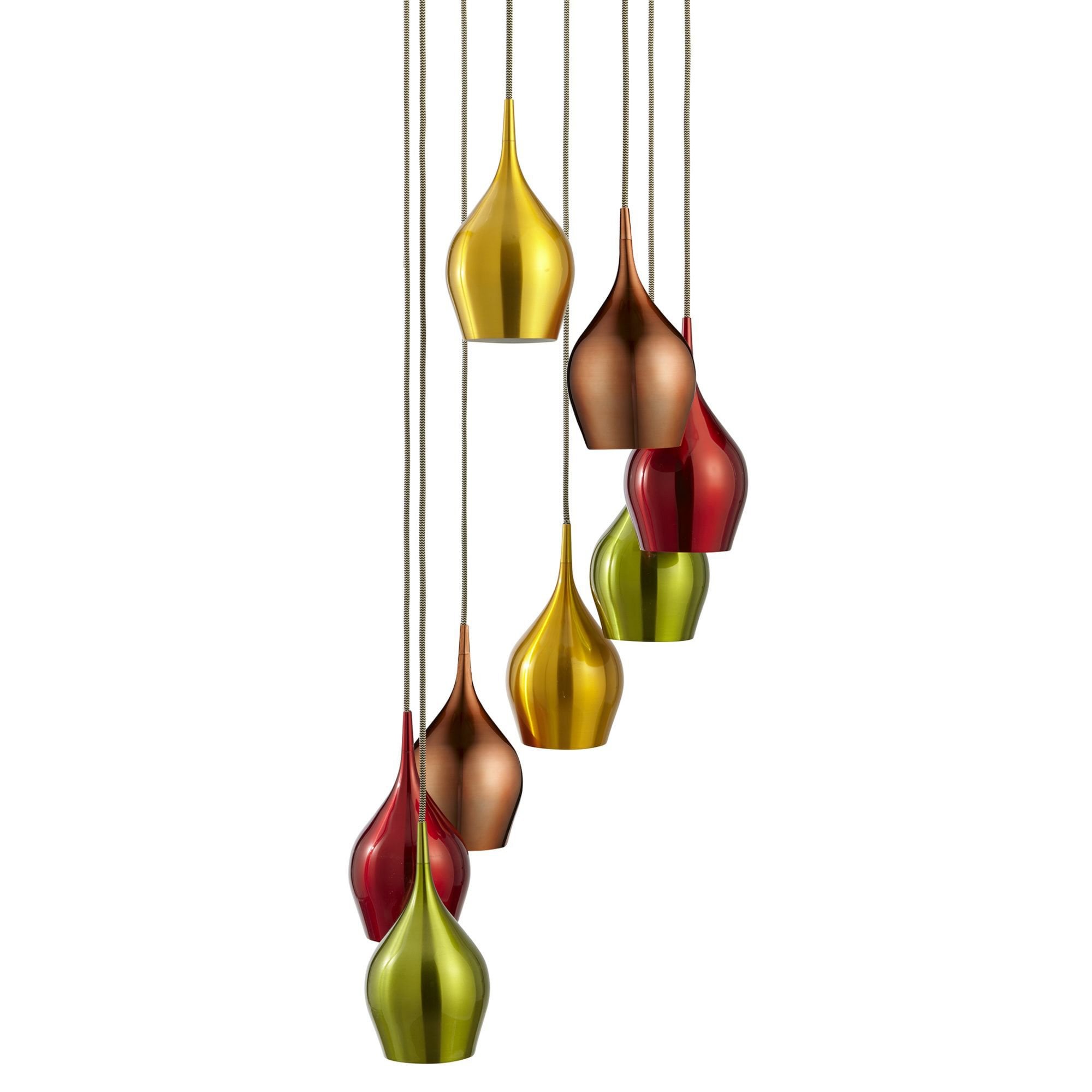 Searchlight Vulcan 8 Light Multi - Drop Coloured (Red, Green, Gold, Copper) Shades