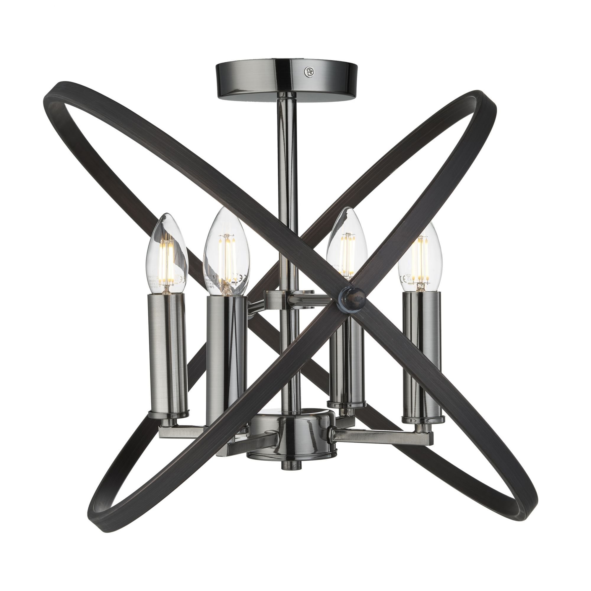 Searchlight Harding 4 Light Semi-Flush Ceiling Light - Pewter