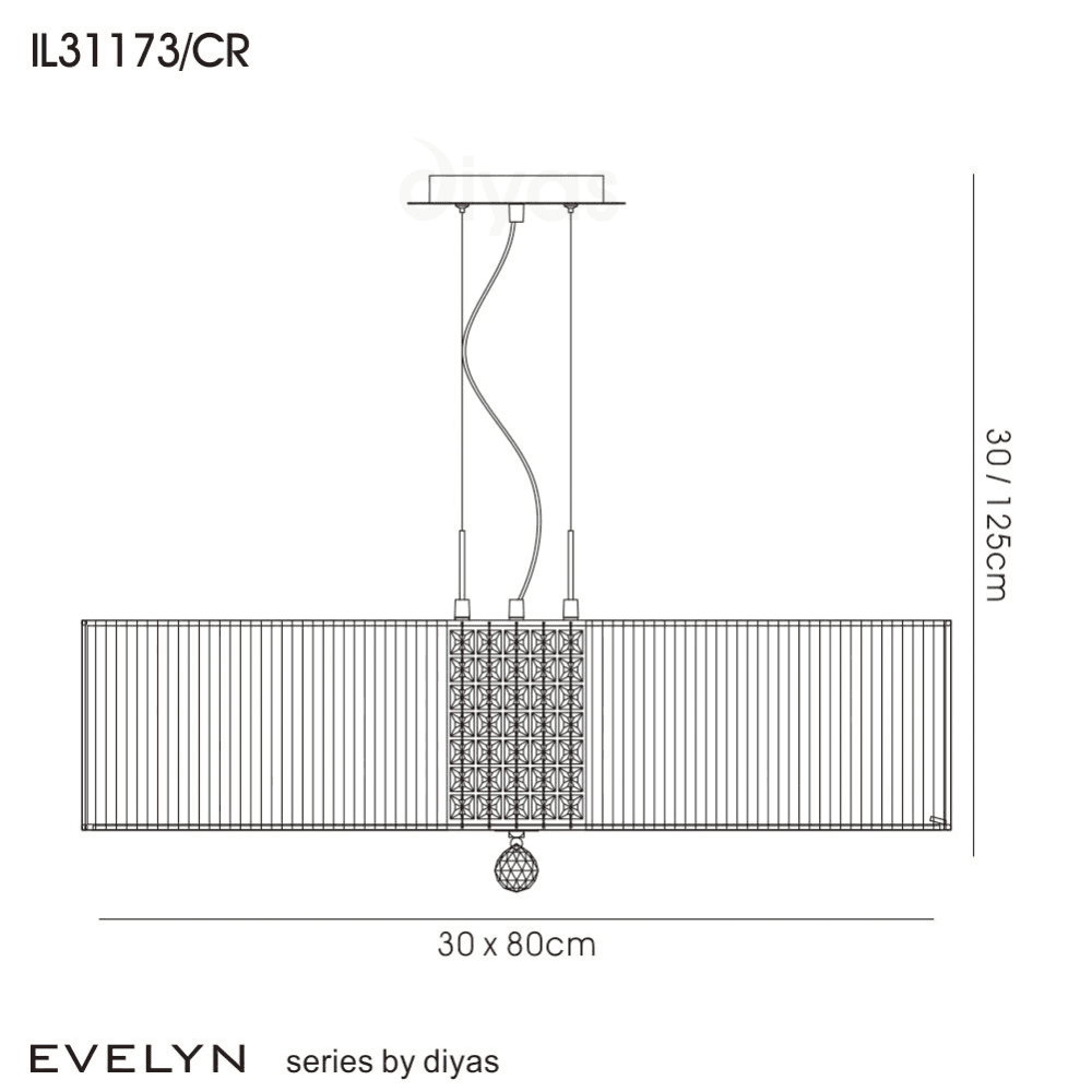 Diyas IL31173/CR Evelyn Pendant Oval With Cream Shade 4 Light Polished Chrome/Crystal