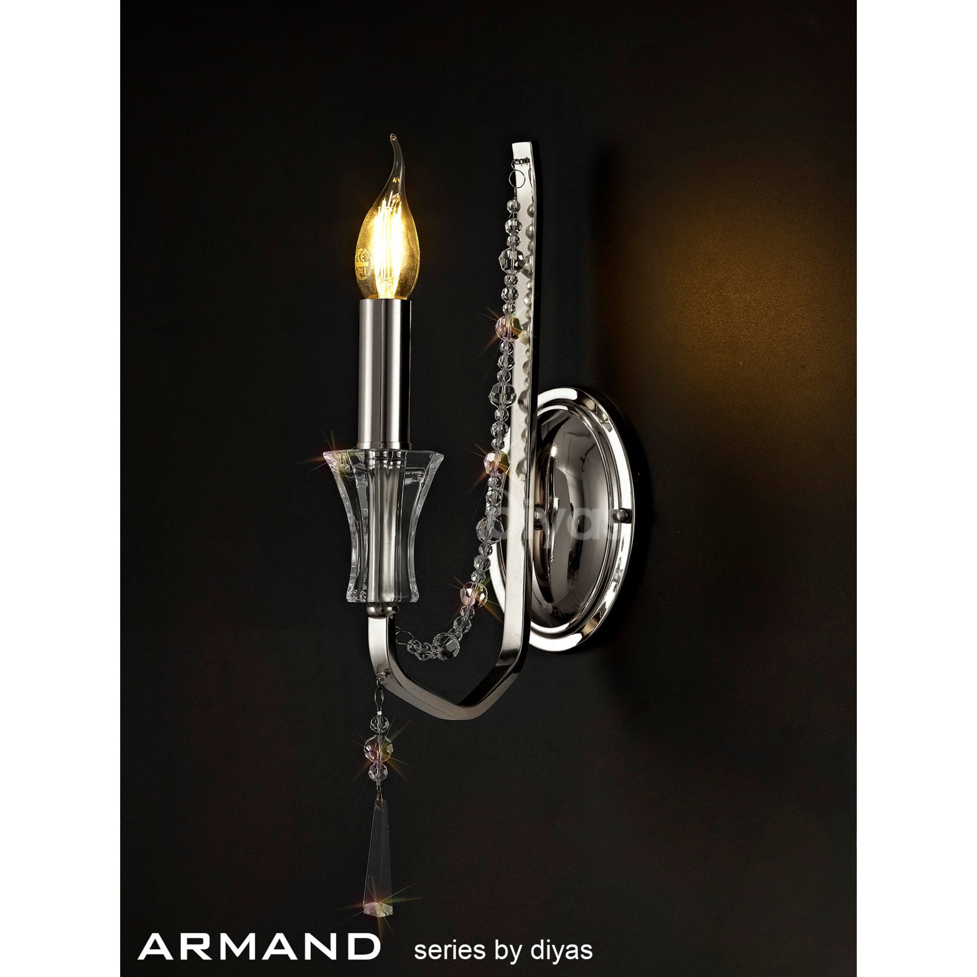 Diyas Armand Wall Lamp Single Light E14 - Polished Chrome/Crystal