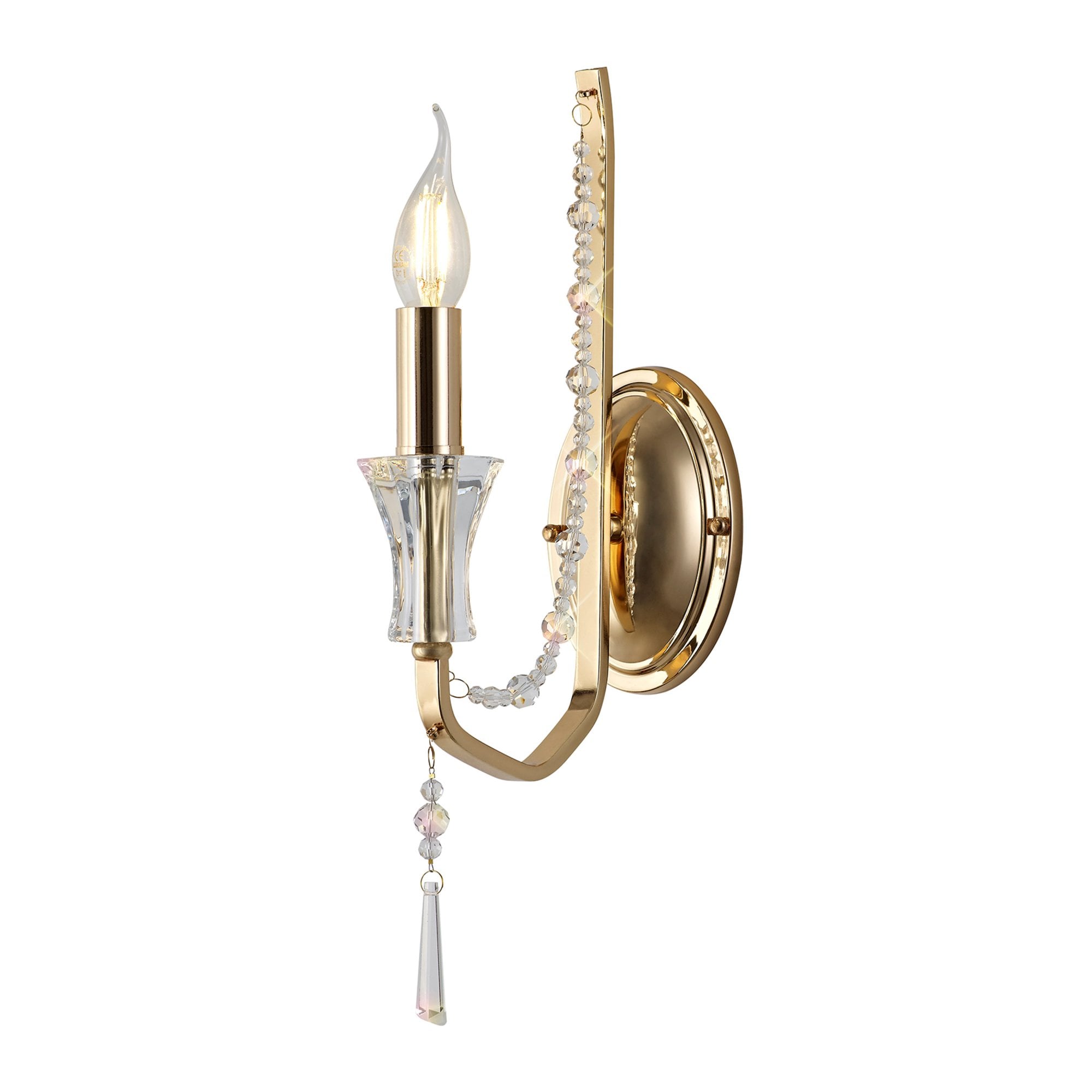 Diyas Armand Wall Lamp Single Light E14 - French Gold/Crystal
