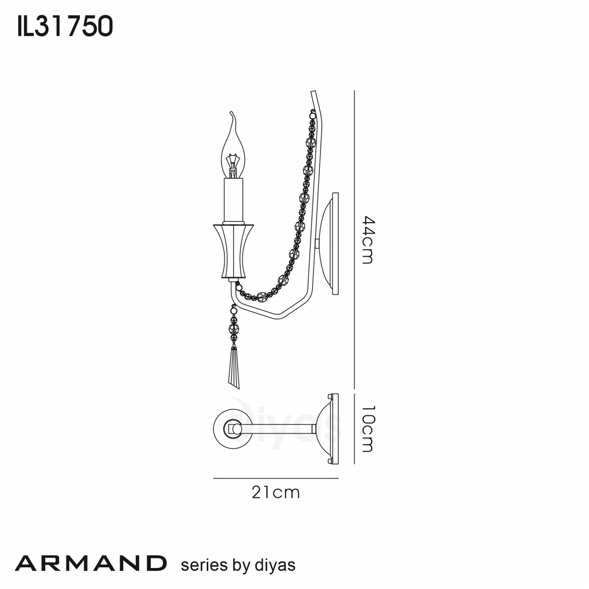 Diyas Armand Wall Lamp Single Light E14 - French Gold/Crystal