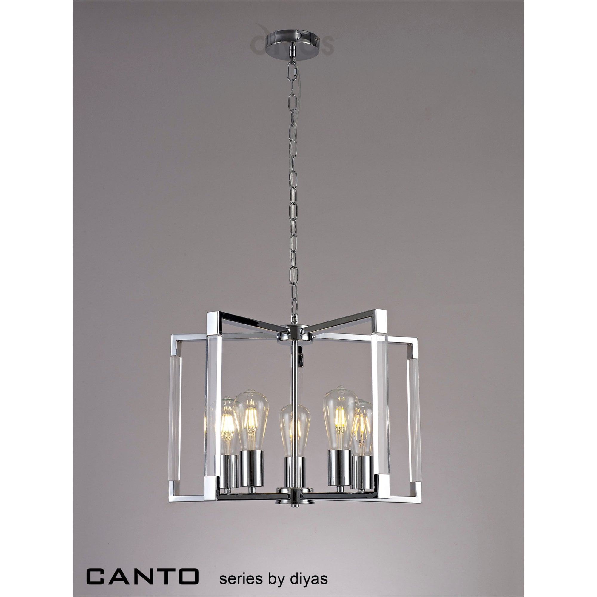 Diyas Canto Round Pendant 5 Light E27 - Polished Nickel/Acrylic