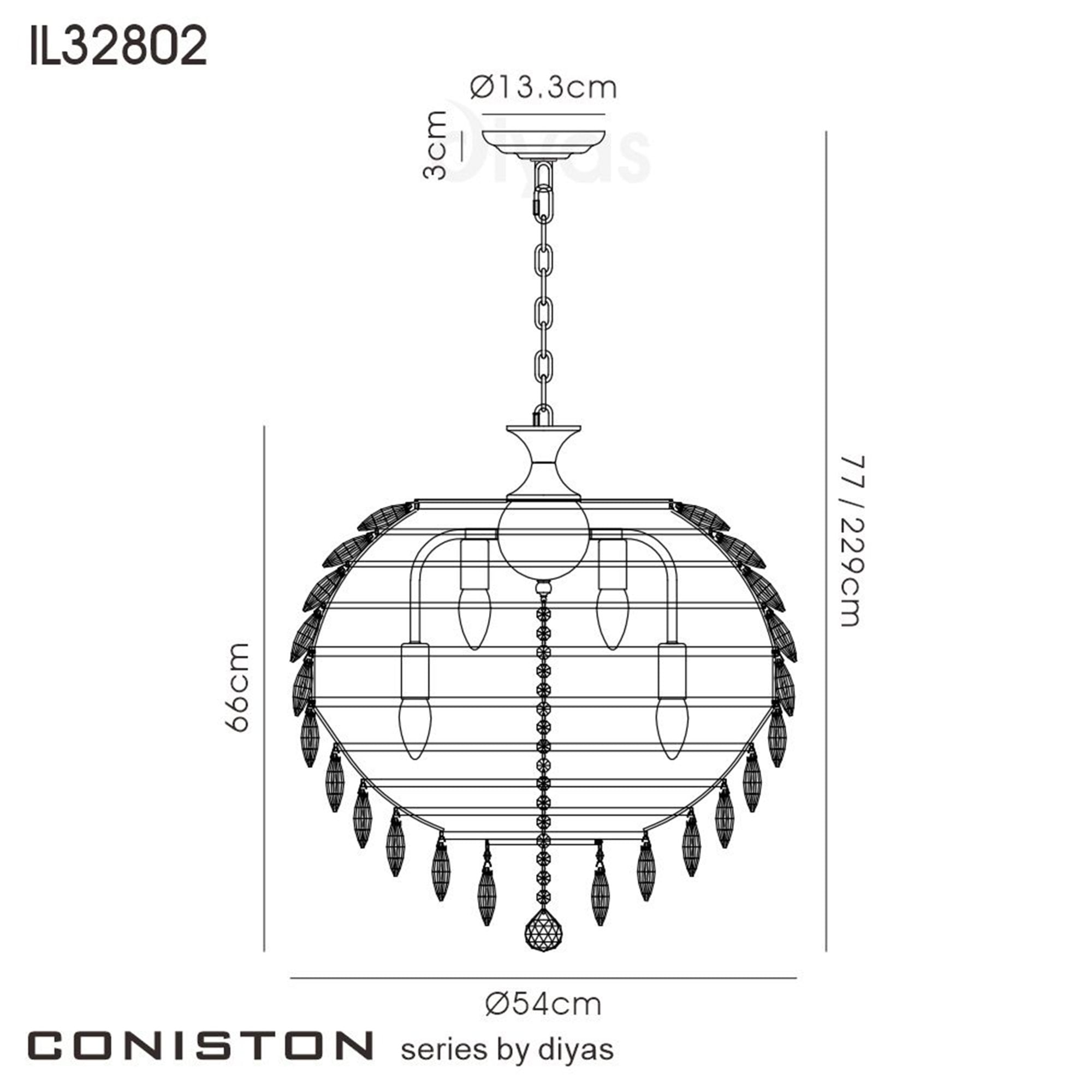 Diyas Coniston Pendant 9 Light E14 - Polished Chrome/Crystal