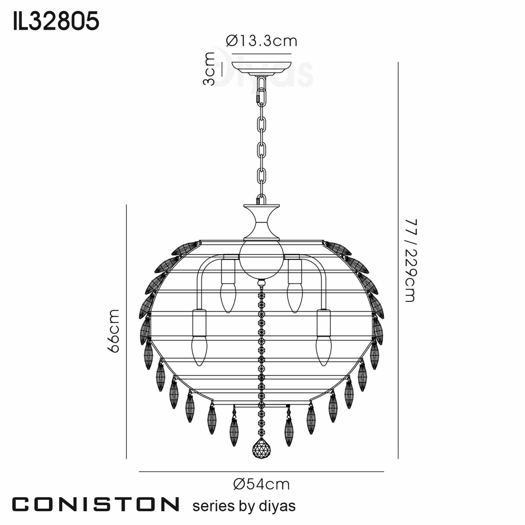 Diyas Coniston Pendant 9 Light E14 - French Gold/Crystal