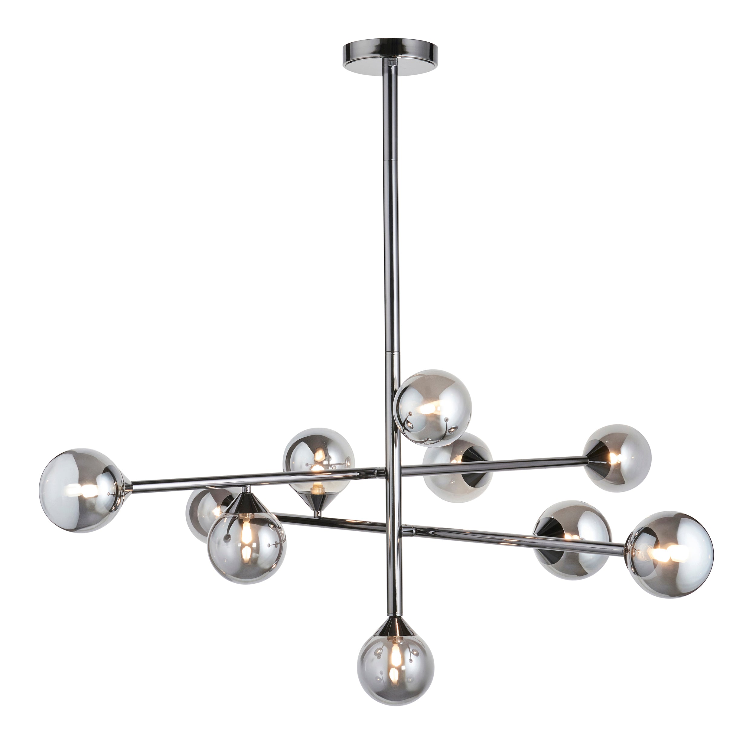 Utopia Lunar 10 Light Pendant - Matt Black & Smokey Mirror Glass
