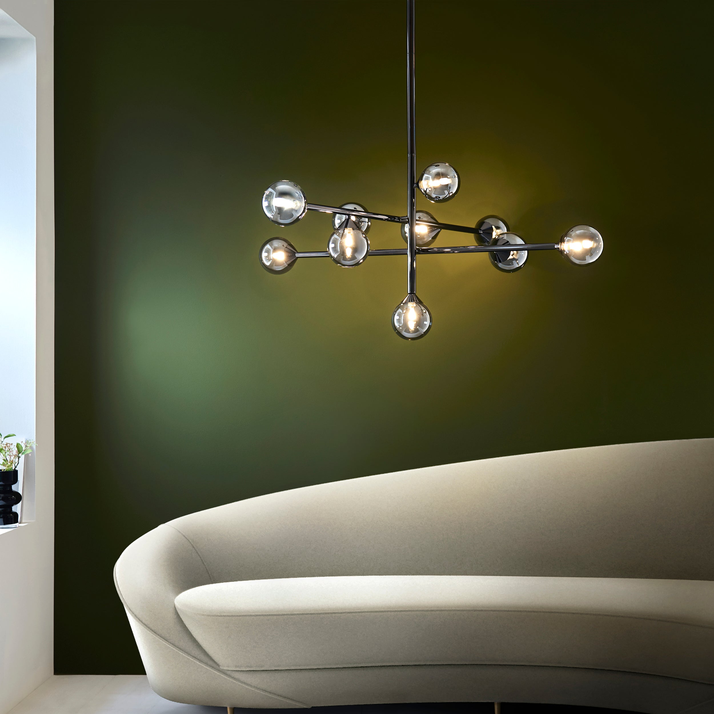 Utopia Lunar 10 Light Pendant - Matt Black & Smokey Mirror Glass