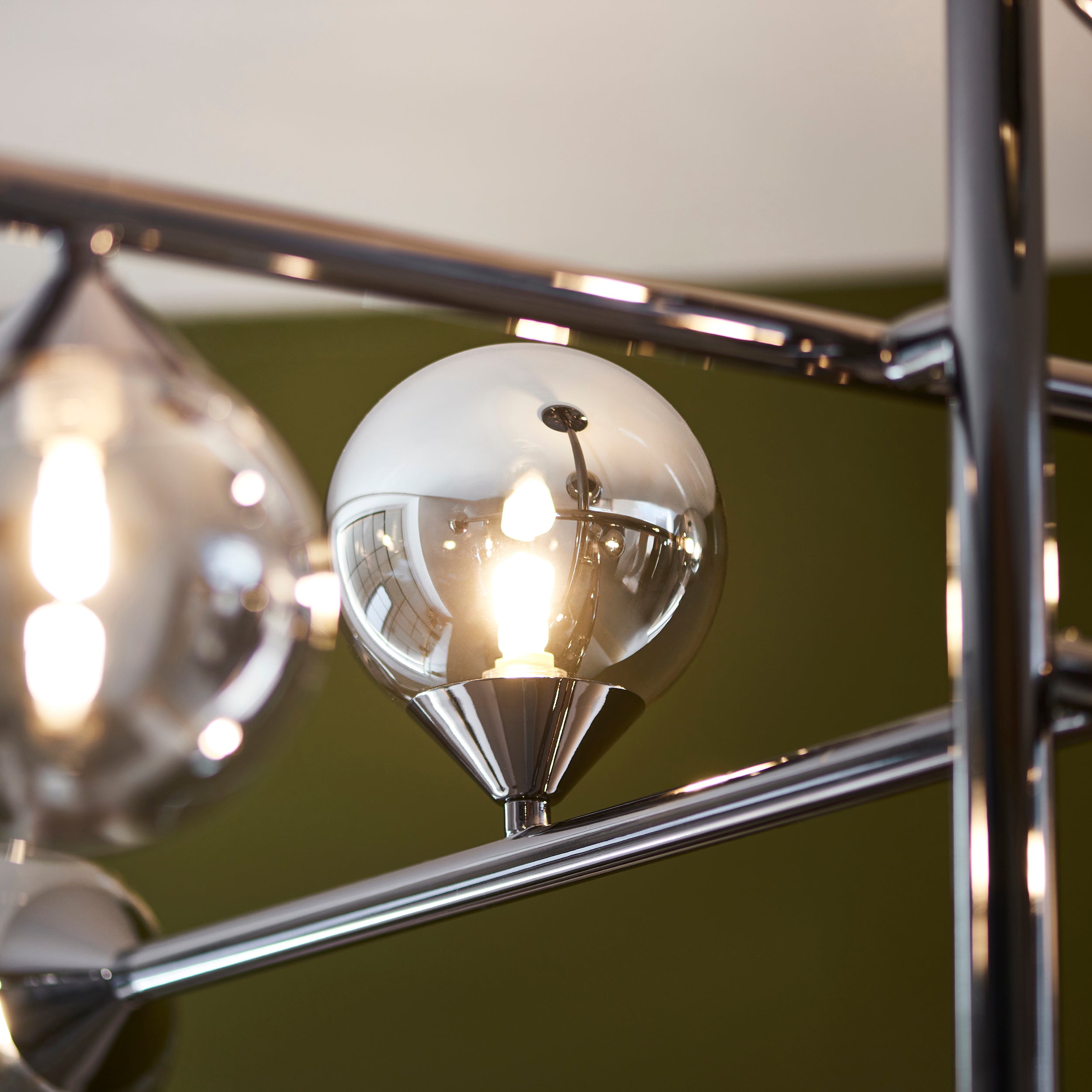Utopia Lunar 10 Light Pendant - Matt Black & Smokey Mirror Glass