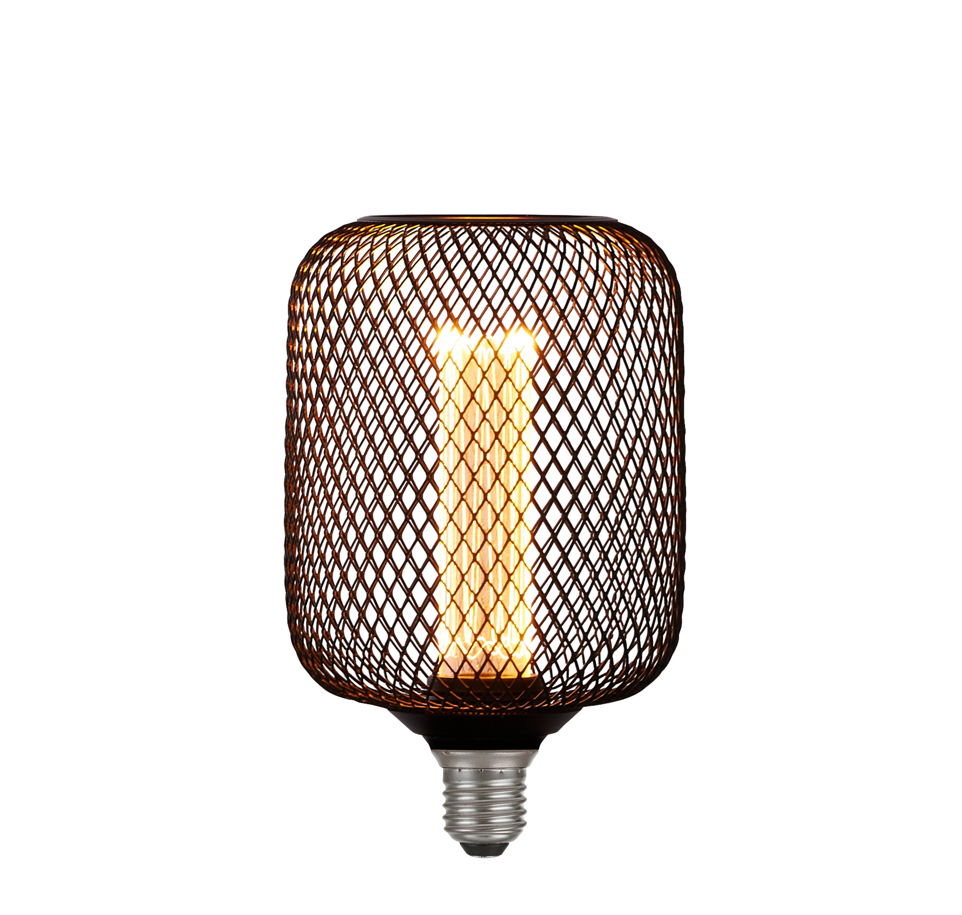 Searchlight E27 LED 3.5W Wire Mesh Effect Drum Lamp - 1800K - Dimmable - Black Metal