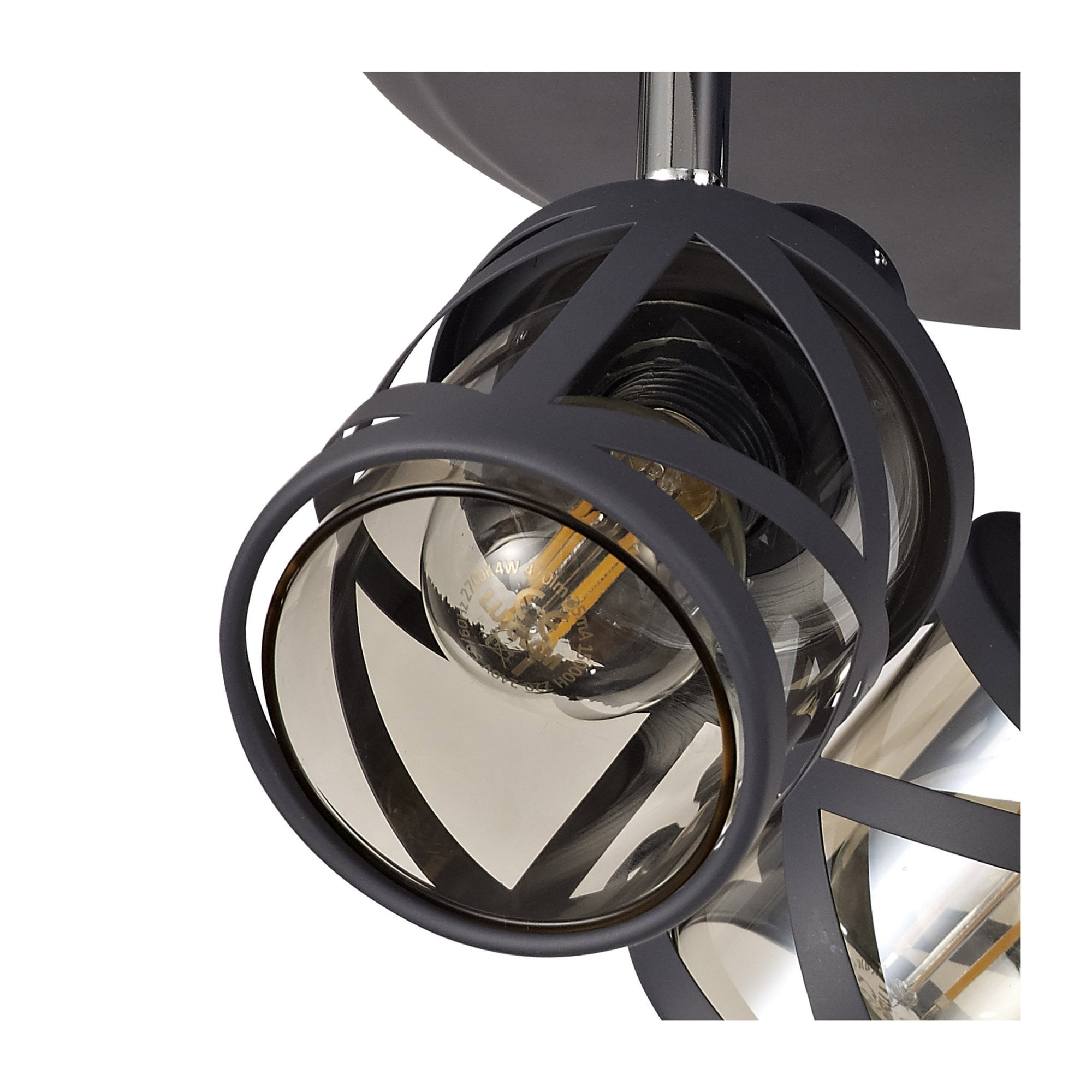 Fabula Leaden 3 Light Round Spotlight - Matt Grey, Polished Chrome & Cognac Glass