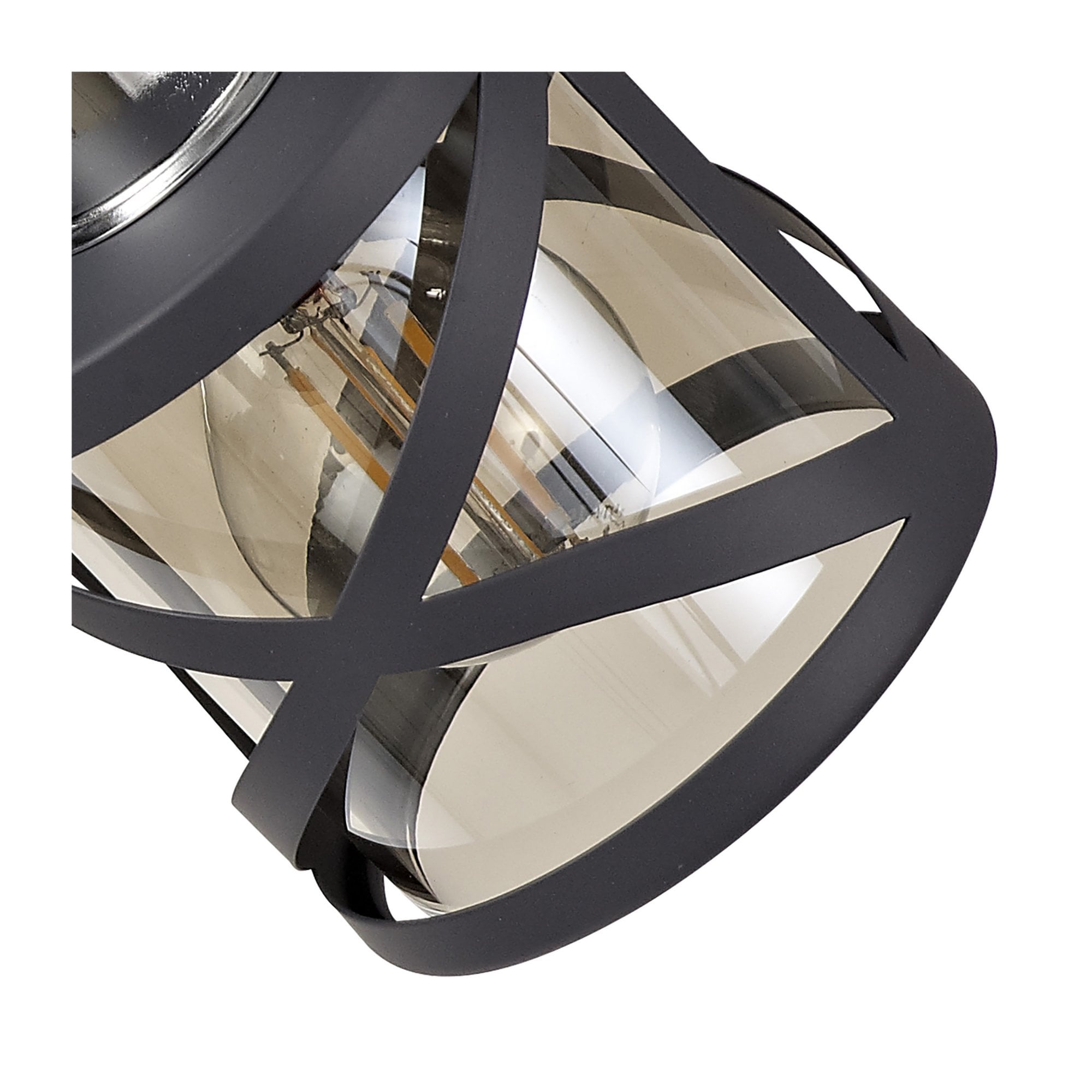 Fabula Leaden 3 Light Round Spotlight - Matt Grey, Polished Chrome & Cognac Glass