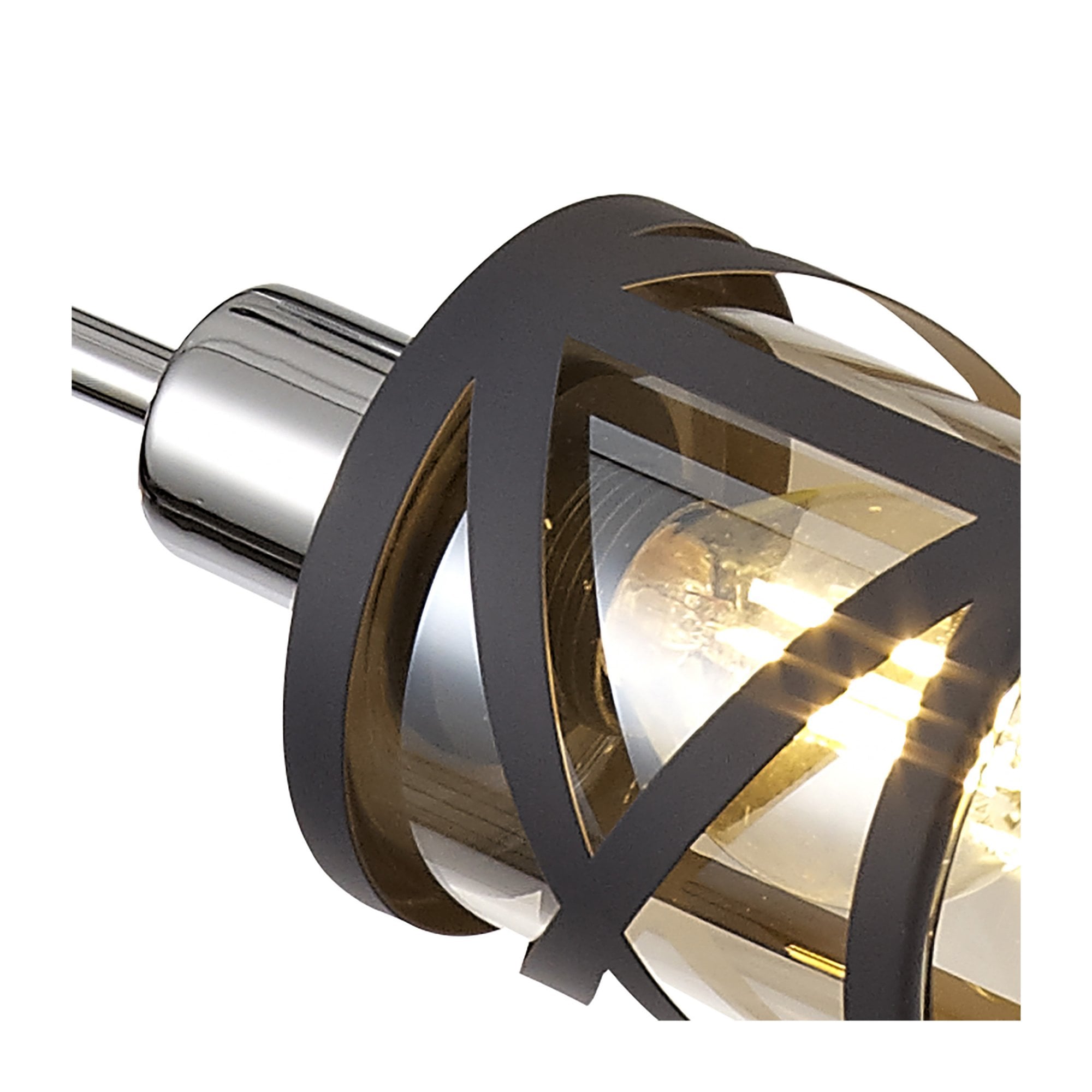 Fabula Leaden Adjustable 4 Light Pendant - Matt Grey, Polished Chrome & Cognac Glass