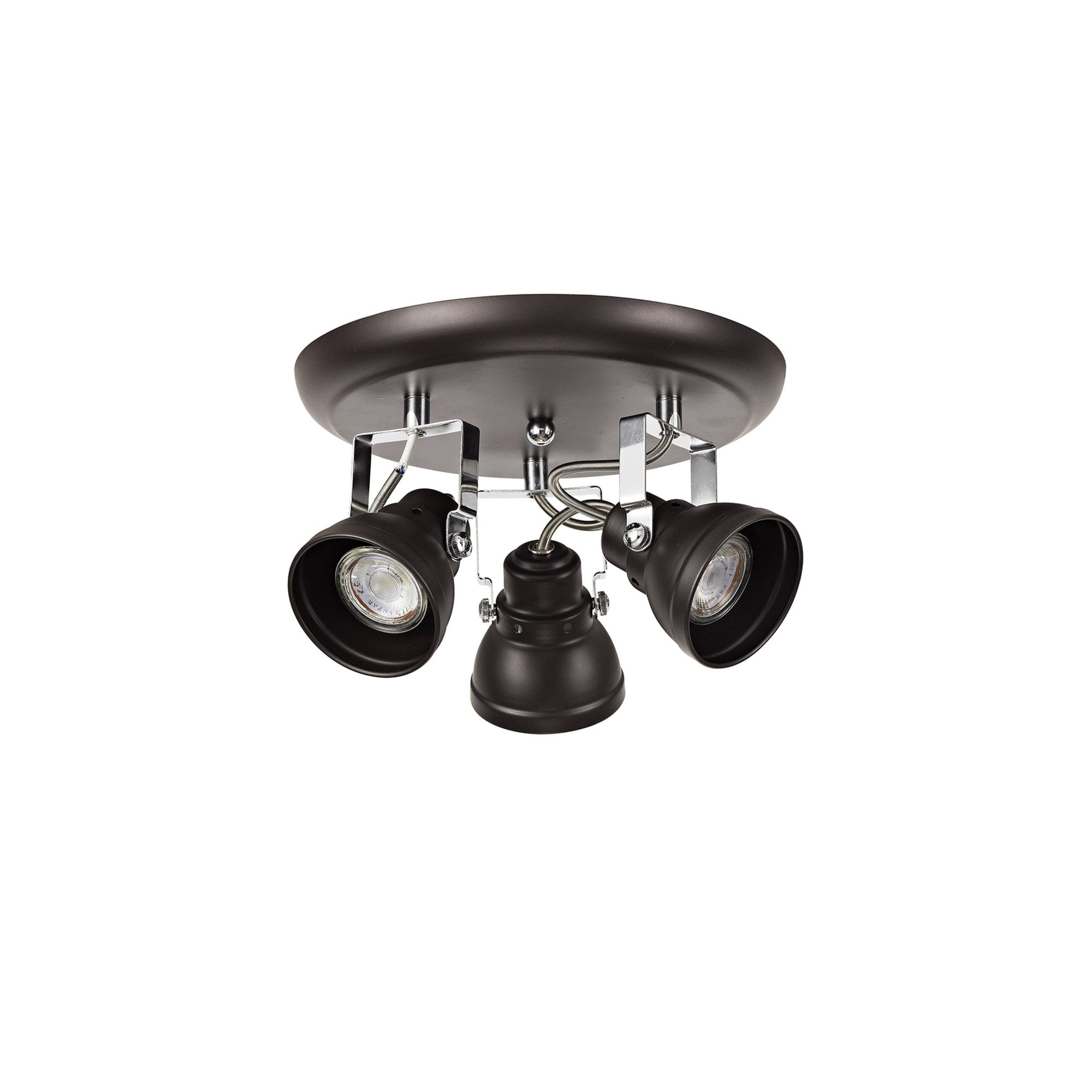 Fabula Thistle 3 Light Adjustable Round Spotlight - Oiled Bronze & Polished Chrome