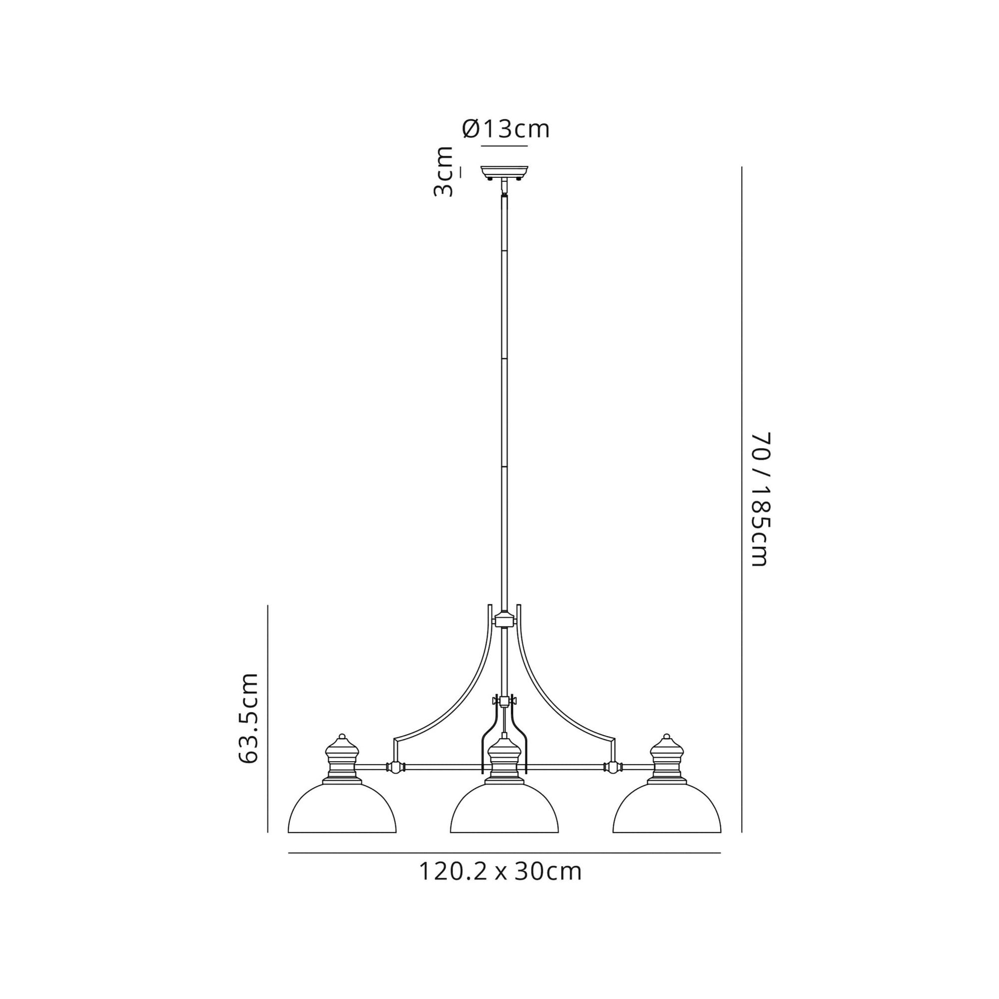 Fabula Epping 3 Light Linear Pendant - 30cm Prismatic Glass Shades - Antique Brass & Clear Glass