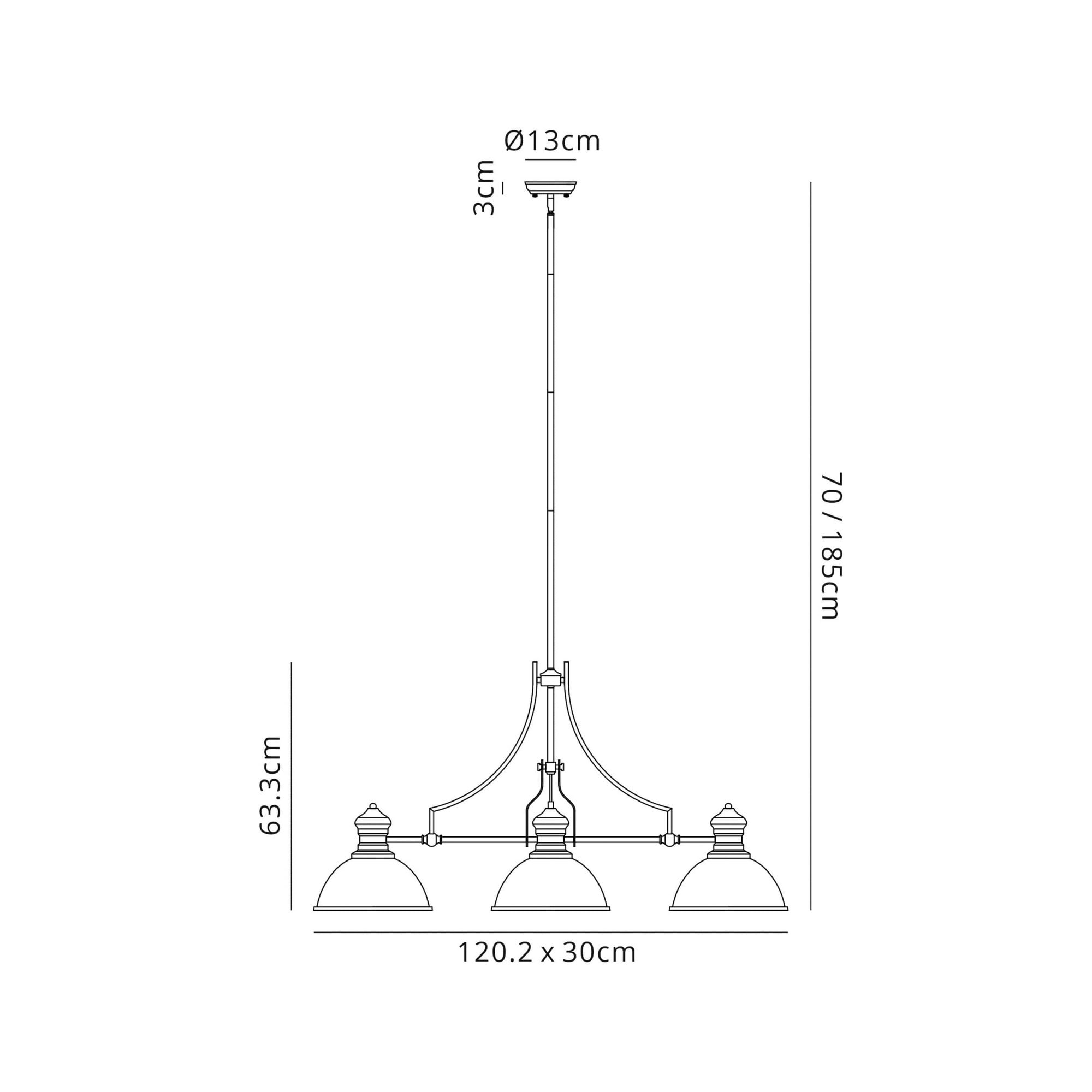 Fabula Epping 3 Light Linear Pendant - 30cm Dome Glass Shades - Antique Brass & Clear Glass
