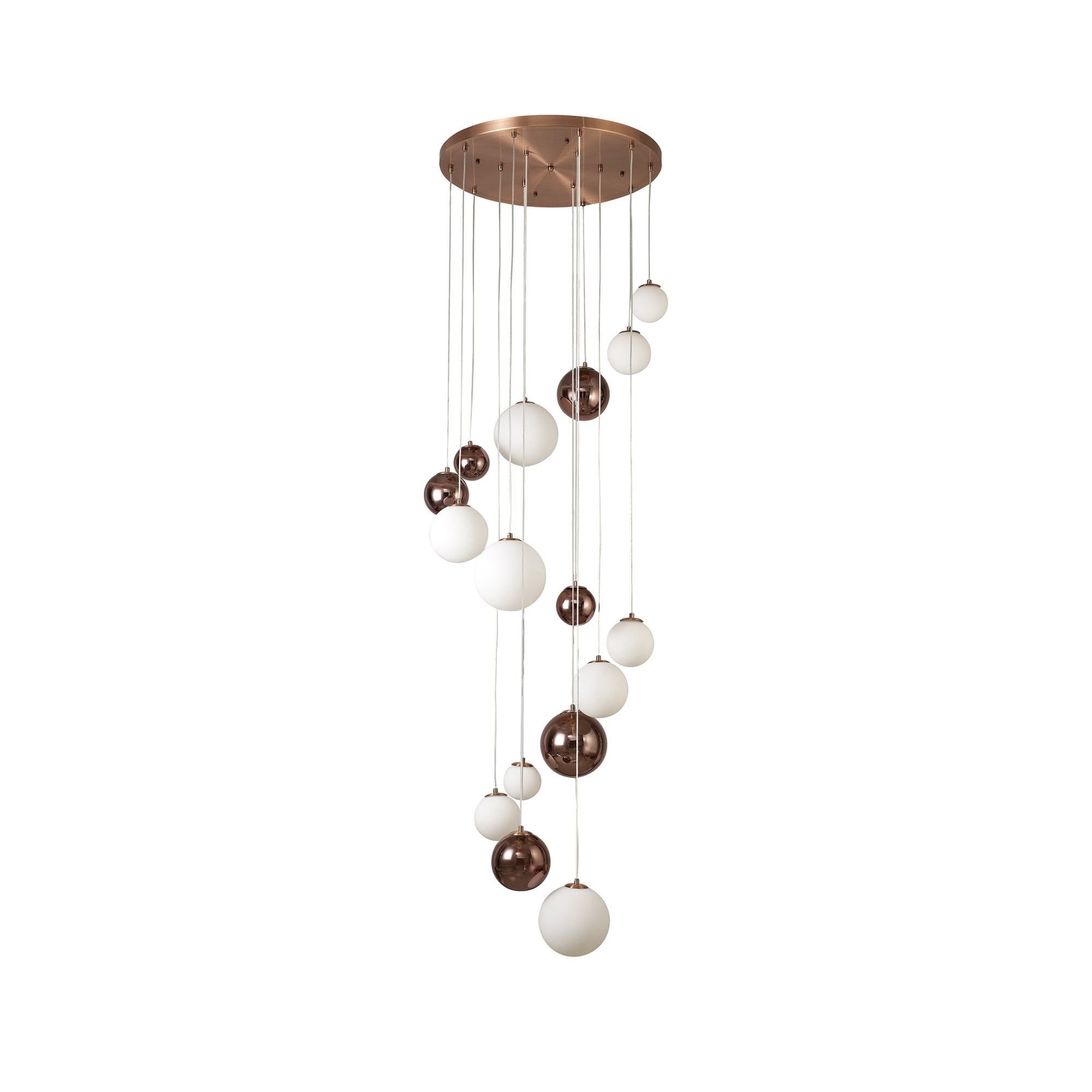 Fabula Roding 16 Light Pendant - Antique Copper, Opal & Copper Glass