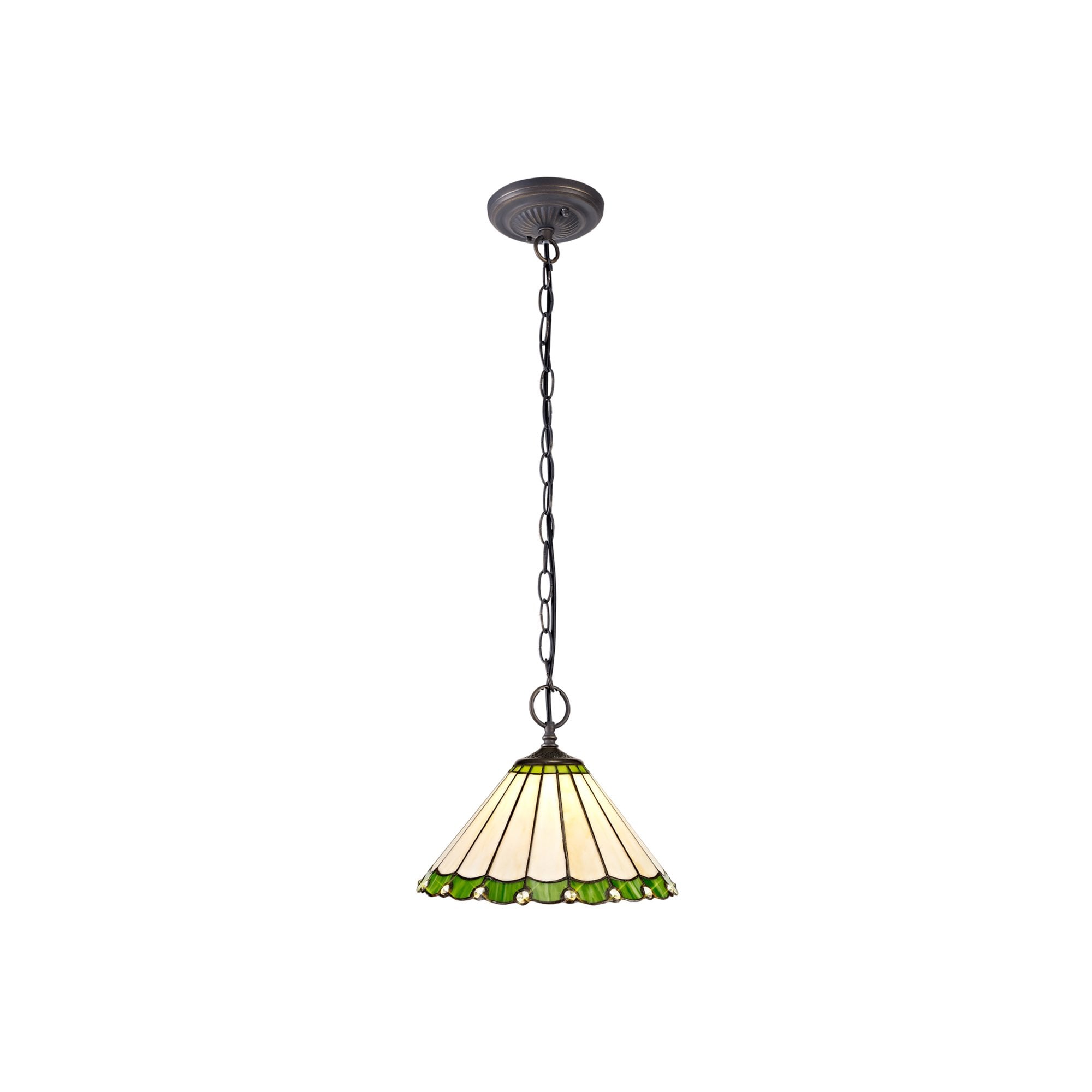 Fabula Amberley 2 Light Downlighter Pendant - 30cm Tiffany Shade - Green & Cream