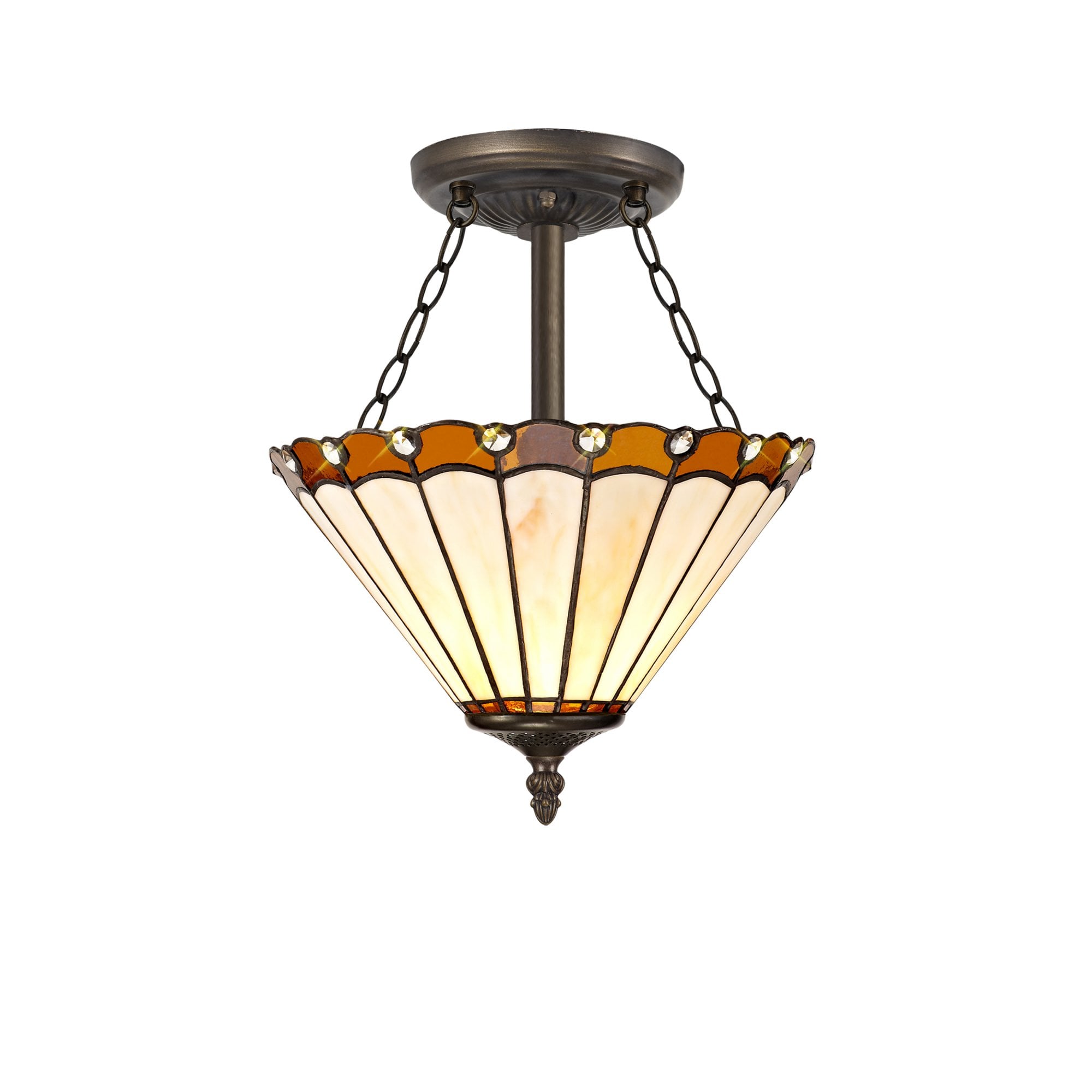 Fabula Amberley 3 Light Semi-Flush Light - 30cm Tiffany Shade - Amber & Cream
