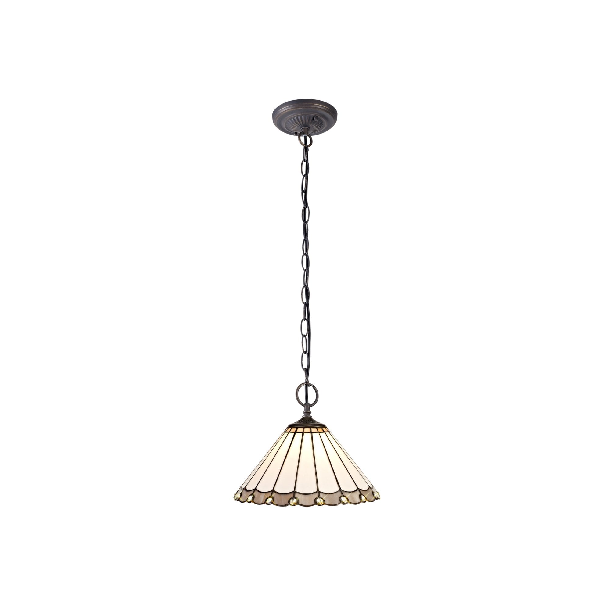 Fabula Amberley 2 Light Downlighter Pendant - 30cm Tiffany Shade - Grey & Cream