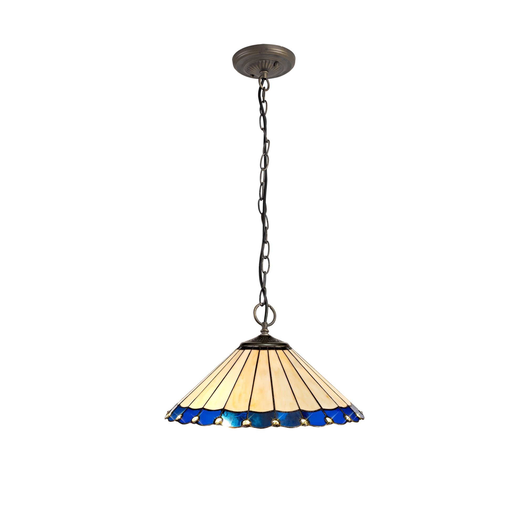 Fabula Amberley 3 Light Downlighter Pendant - 40cm Tiffany Shade - Blue & Cream