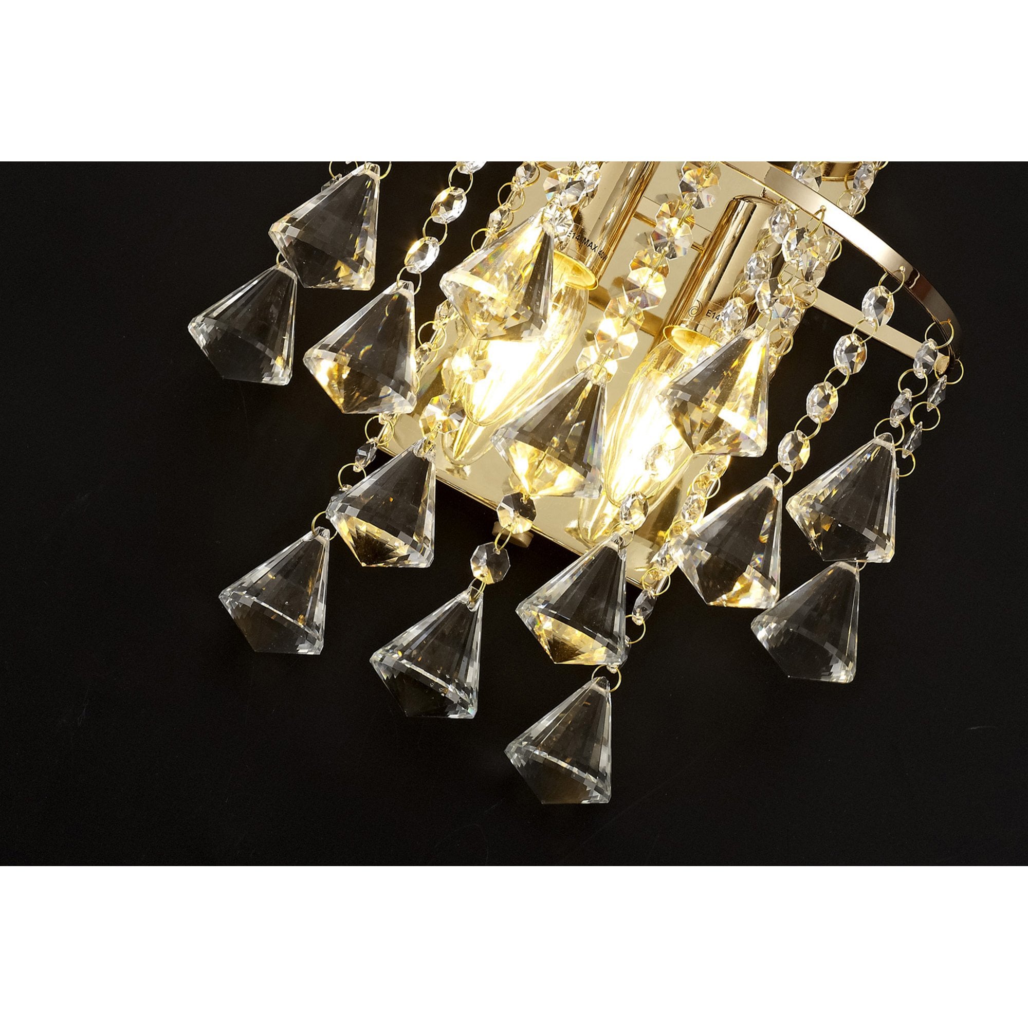 Diyas IL32774 Inina Wall Light Switched 2 Light E14 French Gold/Crystal