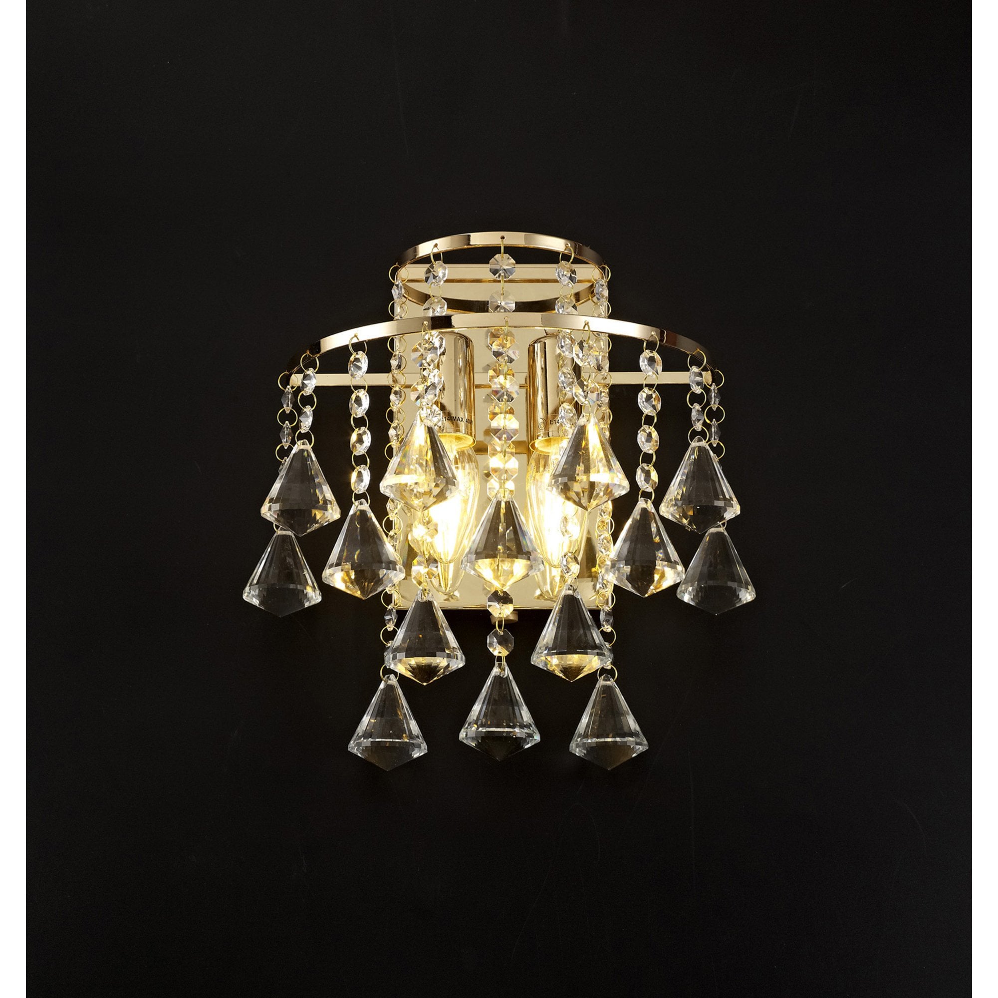 Diyas IL32774 Inina Wall Light Switched 2 Light E14 French Gold/Crystal