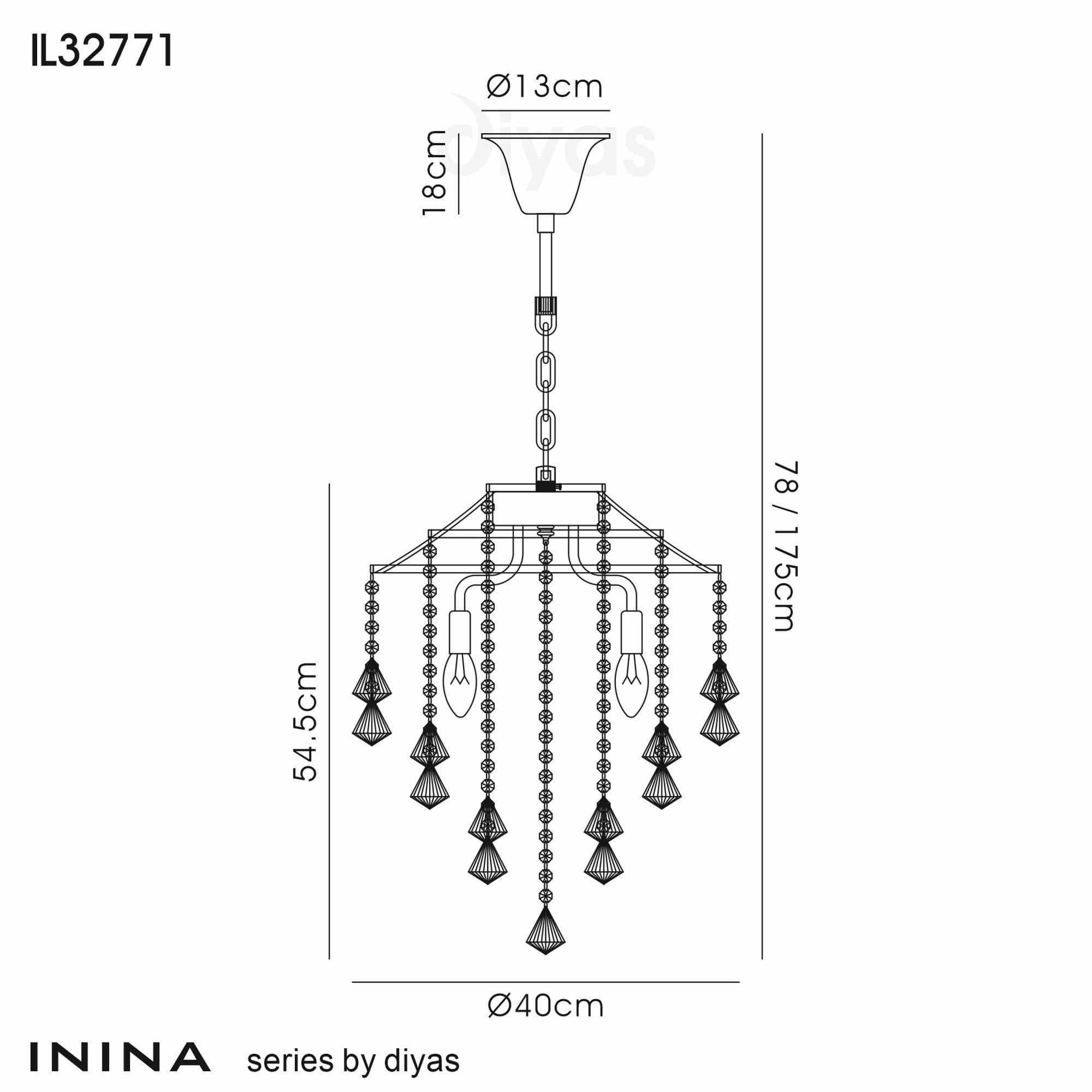 Diyas IL32771 Inina Pendant 4 Light E14 French Gold/Crystal