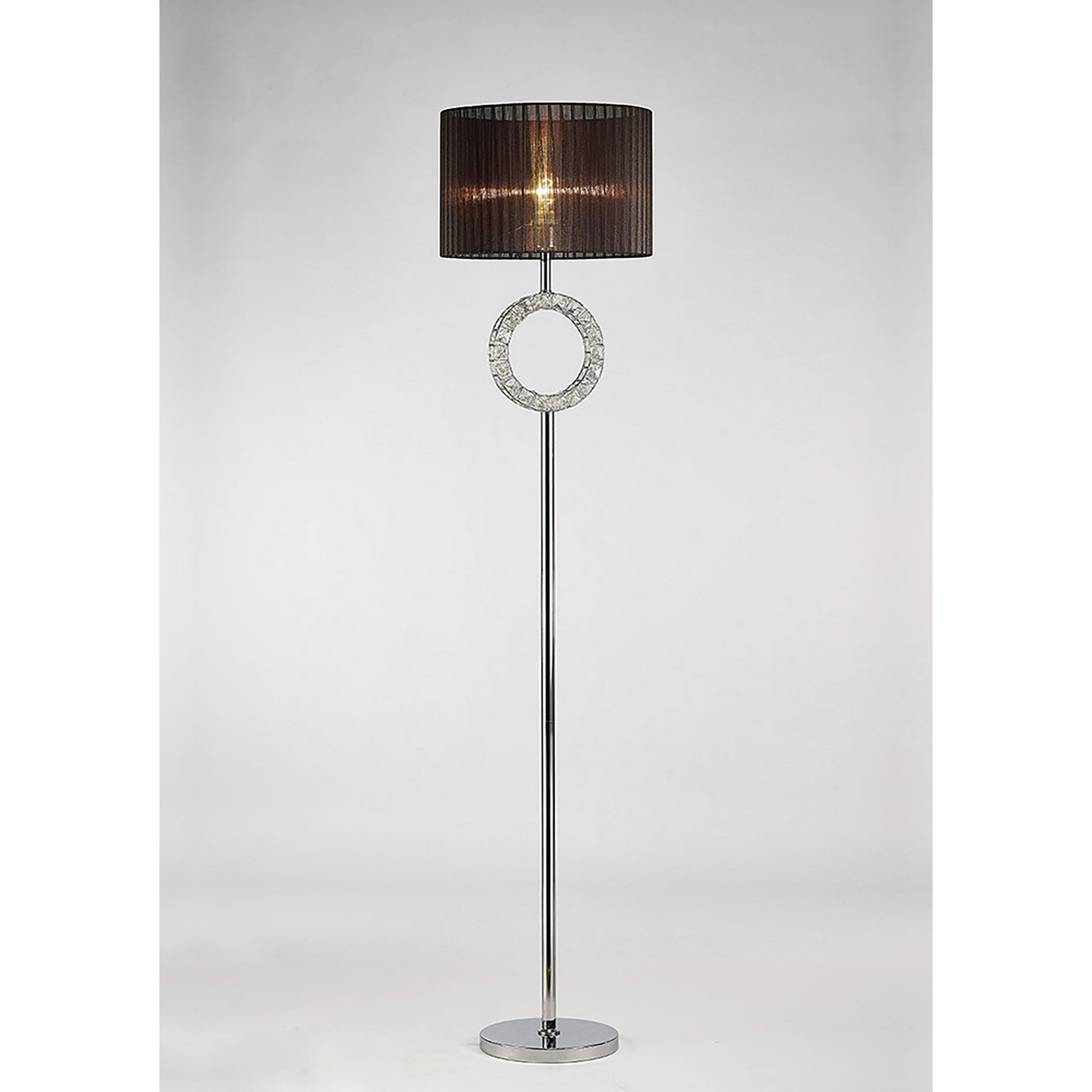Diyas IL31725 Florence Round Floor Lamp With Black Shade 1 Light Polished Chrome/Crystal