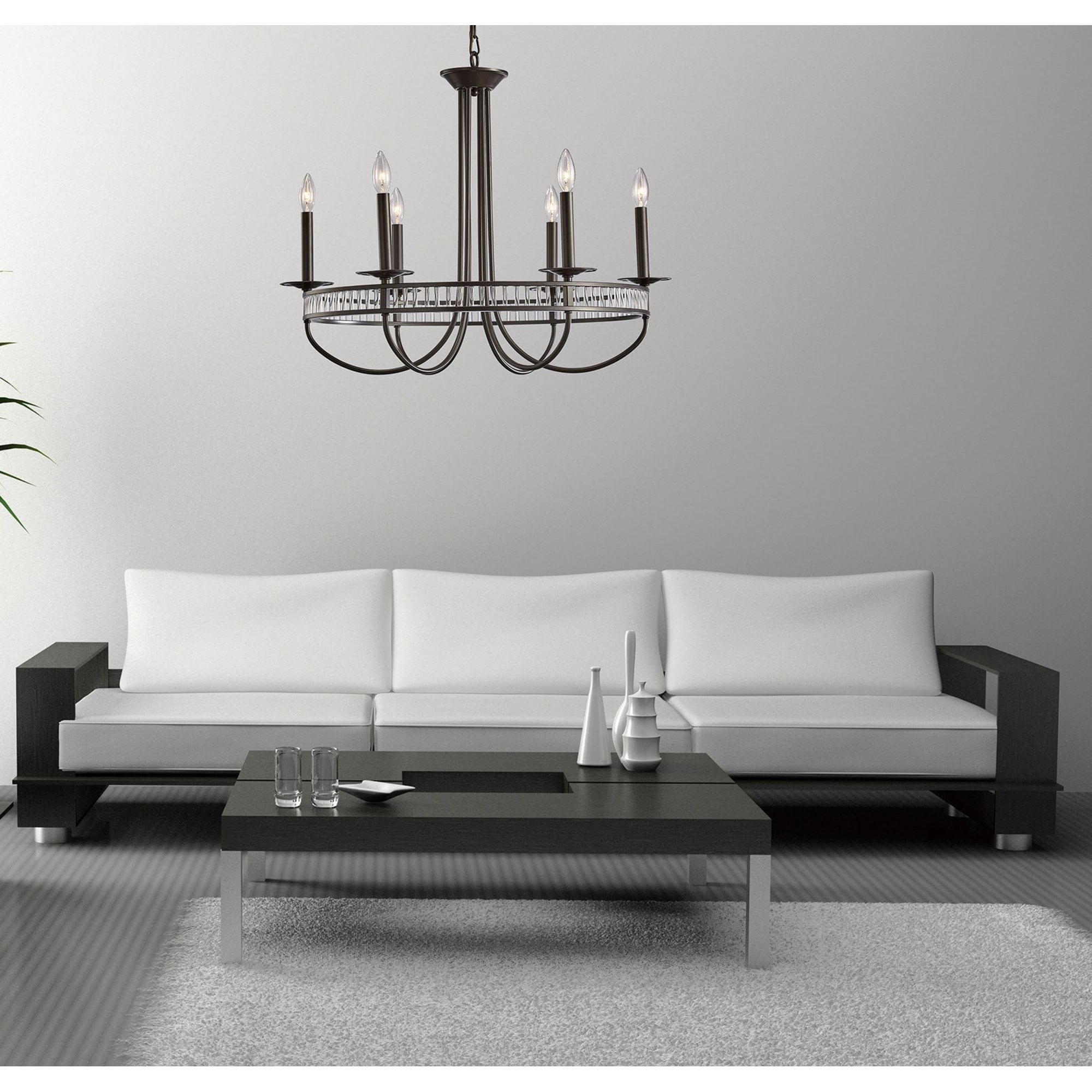 Diyas IL31706 Saskia Round Pendant 6 Light E14 Aged Bronze/Crystal