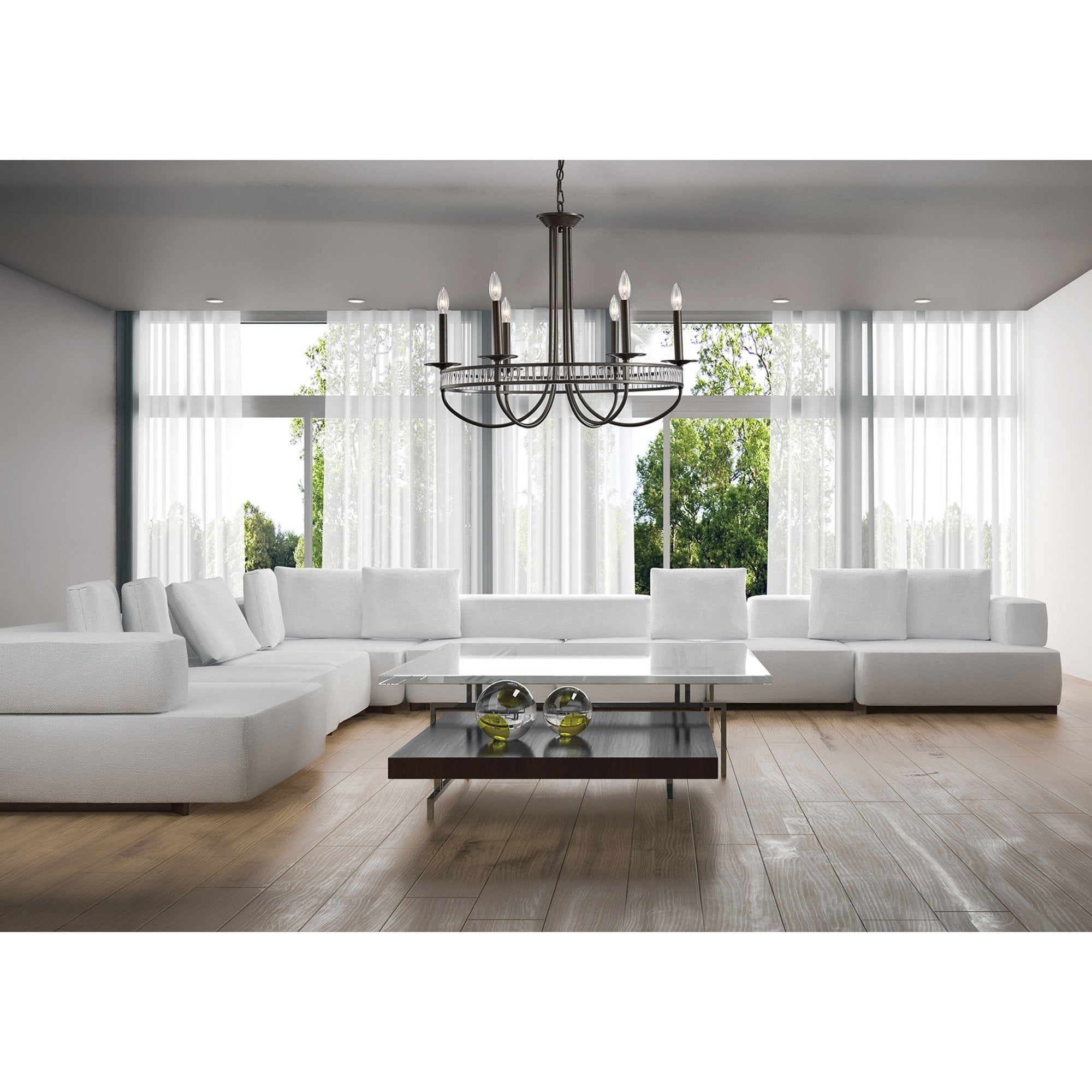 Diyas IL31706 Saskia Round Pendant 6 Light E14 Aged Bronze/Crystal