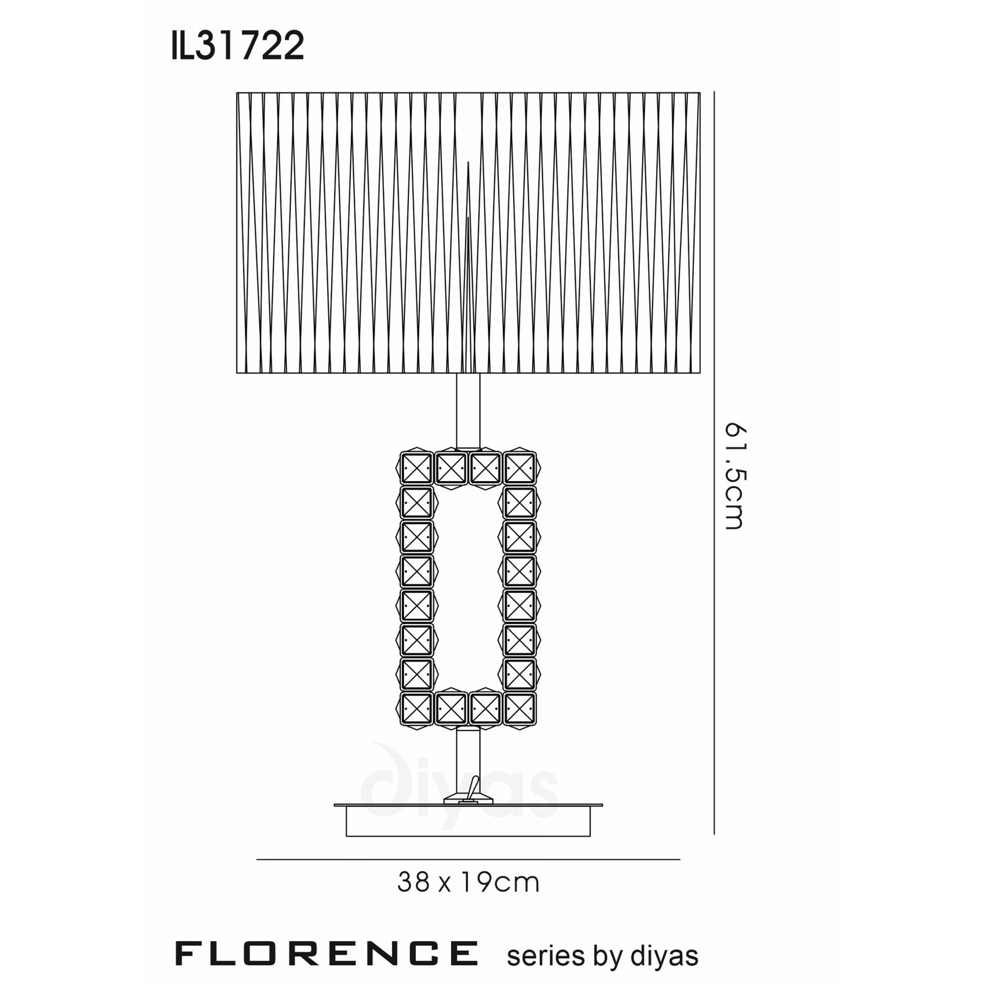 Diyas IL31722 Florence Rectangle Table Lamp With Soft Bronze Shade 1 Light Antique Brass/Crystal