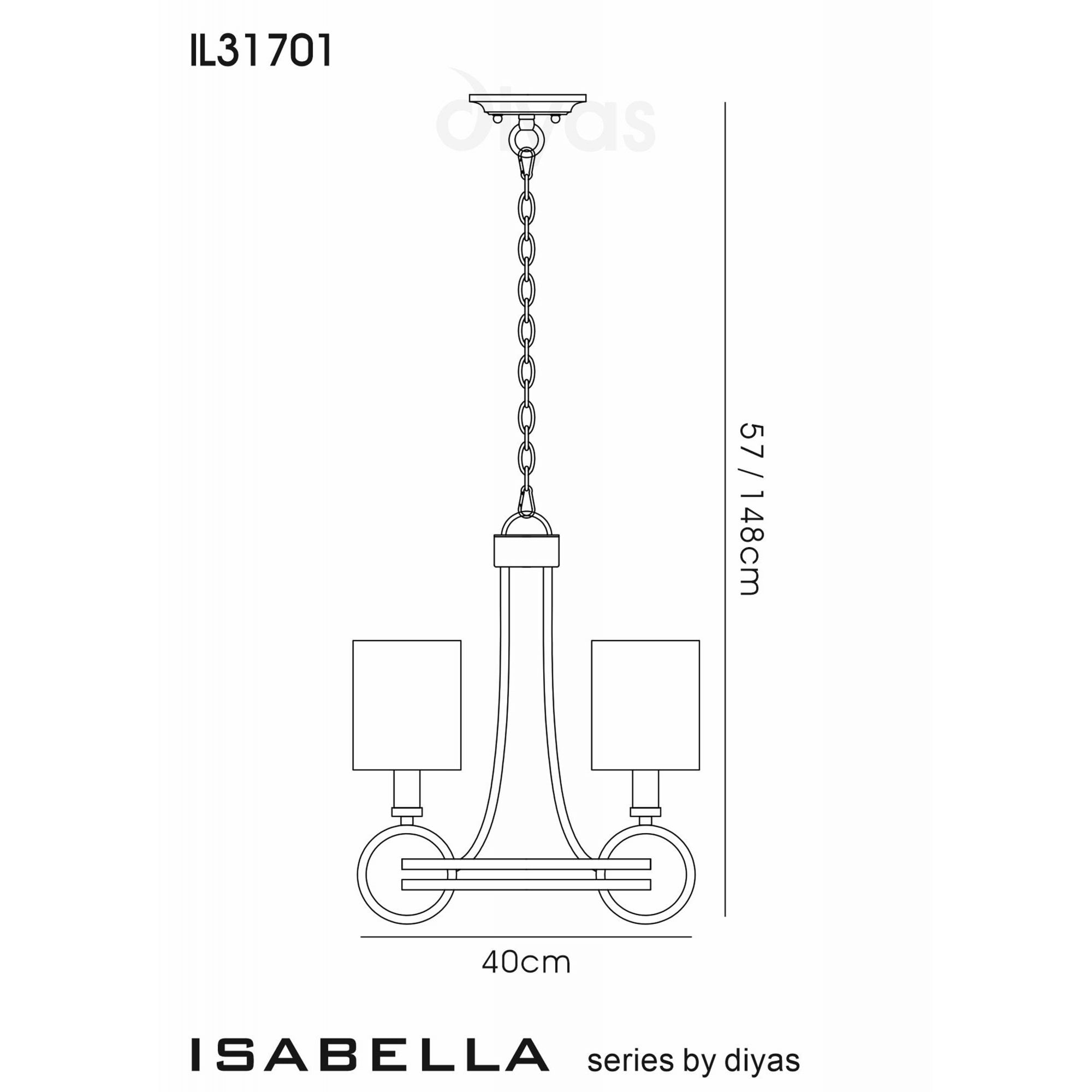 Diyas IL31701 Isabella Pendant With Beige Shade 3 Light E14 Antique Silver/Teak Plated