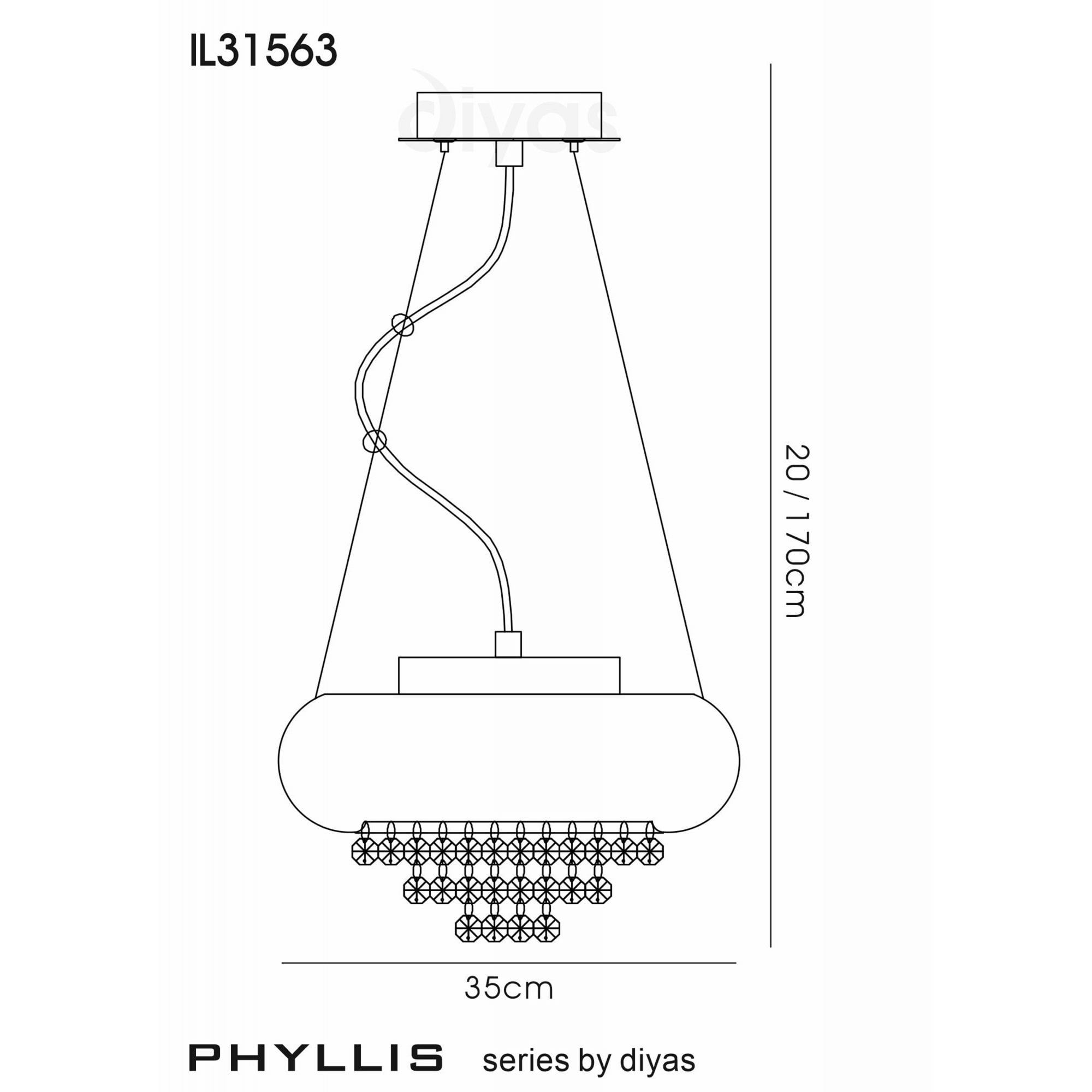 Diyas IL31563 Phyllis Large Pendant 3 Light G9 Polished Chrome/Crystal