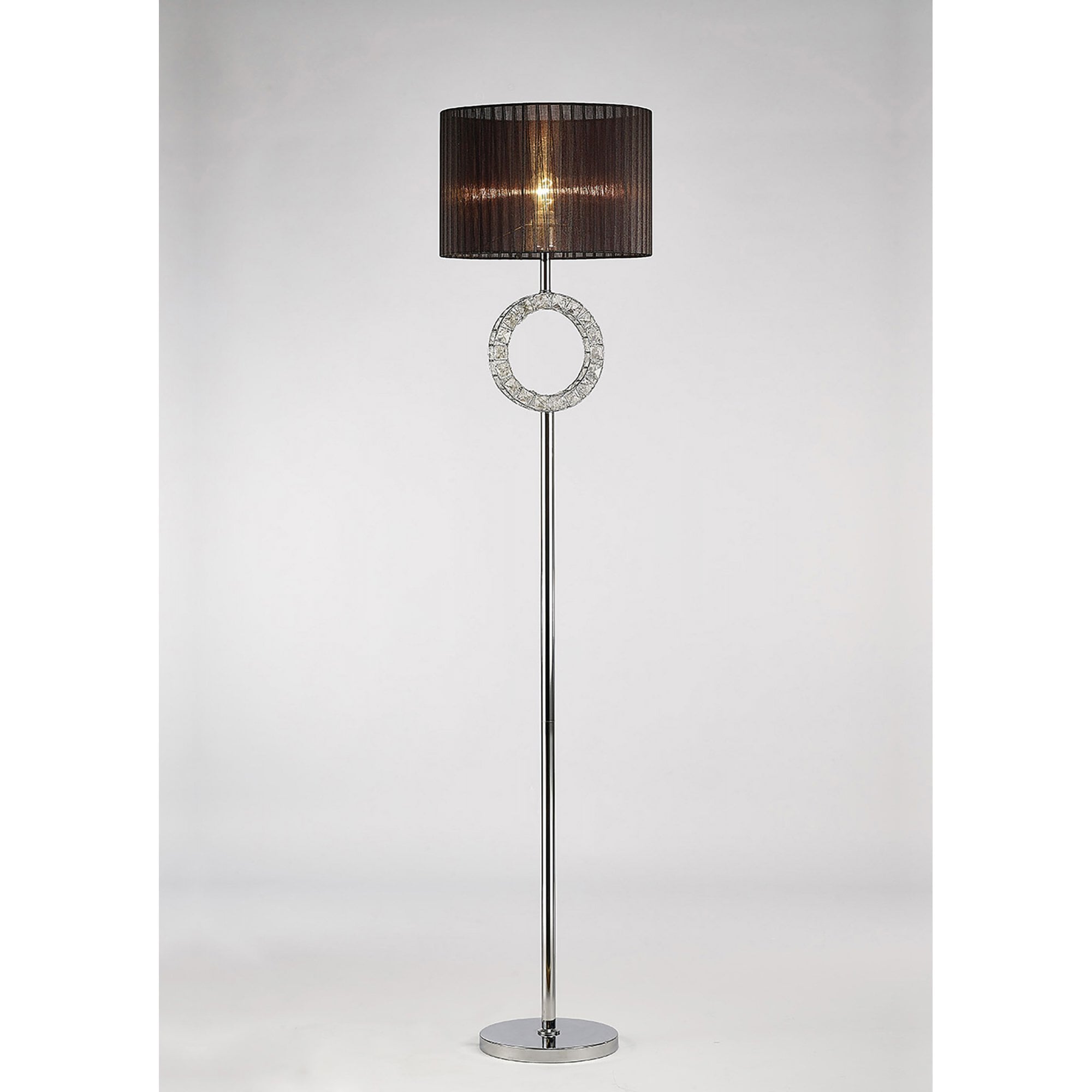 Diyas IL31535 Florence Round Floor Lamp With White Shade 1 Light Polished Chrome/Crystal