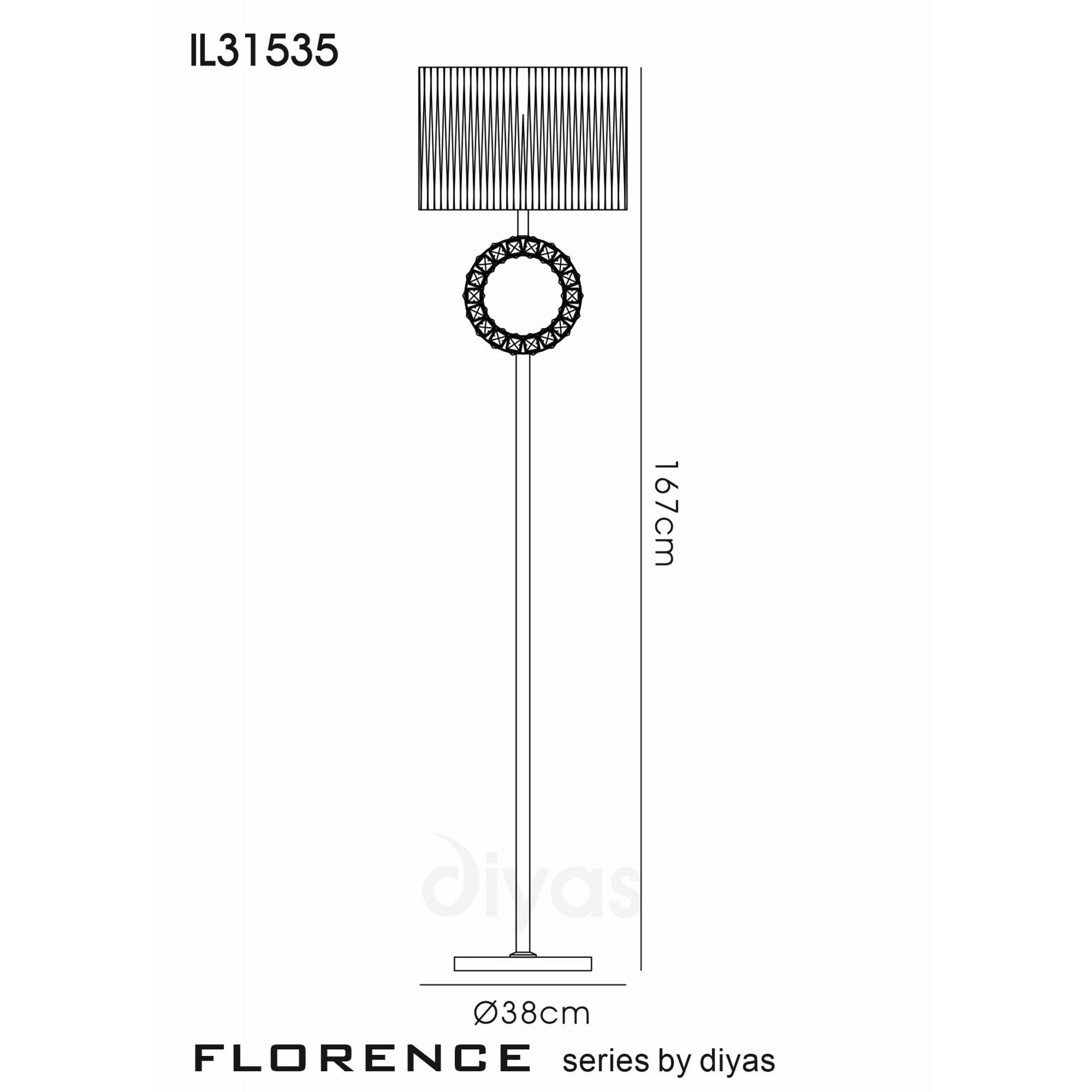 Diyas IL31535 Florence Round Floor Lamp With White Shade 1 Light Polished Chrome/Crystal