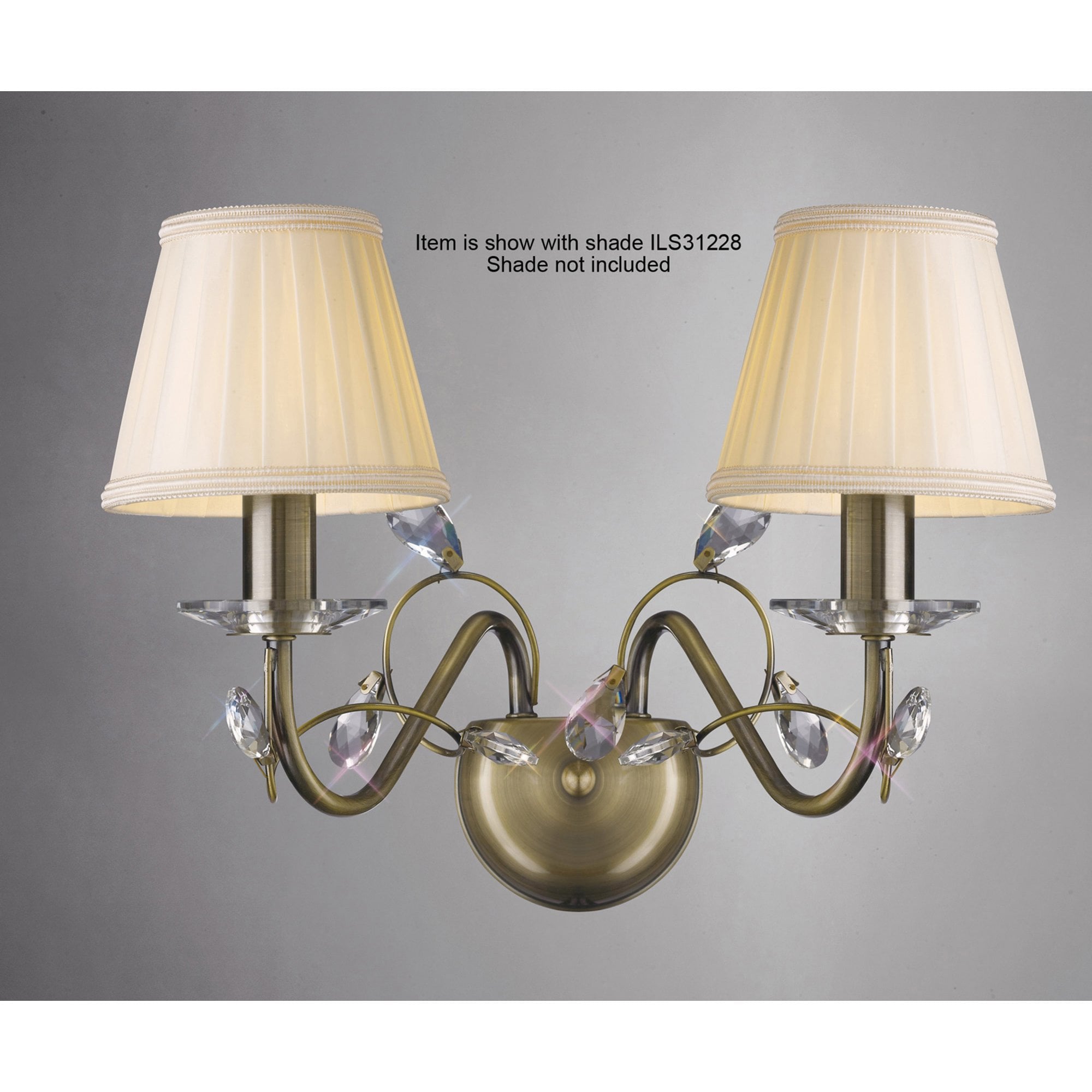 Diyas IL31222 Willow Wall Light Without Shade 2 Light Antique Brass/Crystal