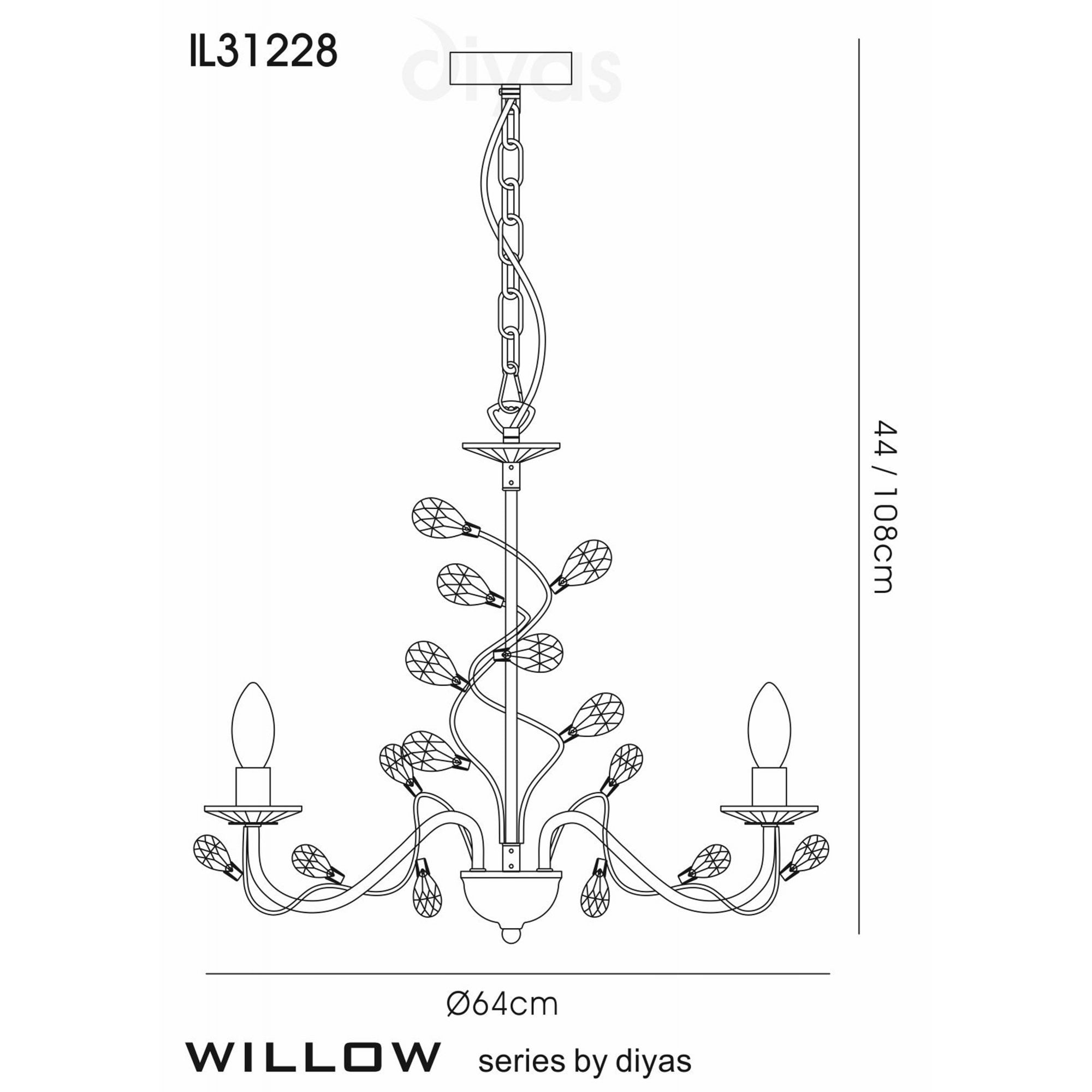 Diyas IL31228 Willow Pendant Without Shade 8 Light Antique Brass/Crystal