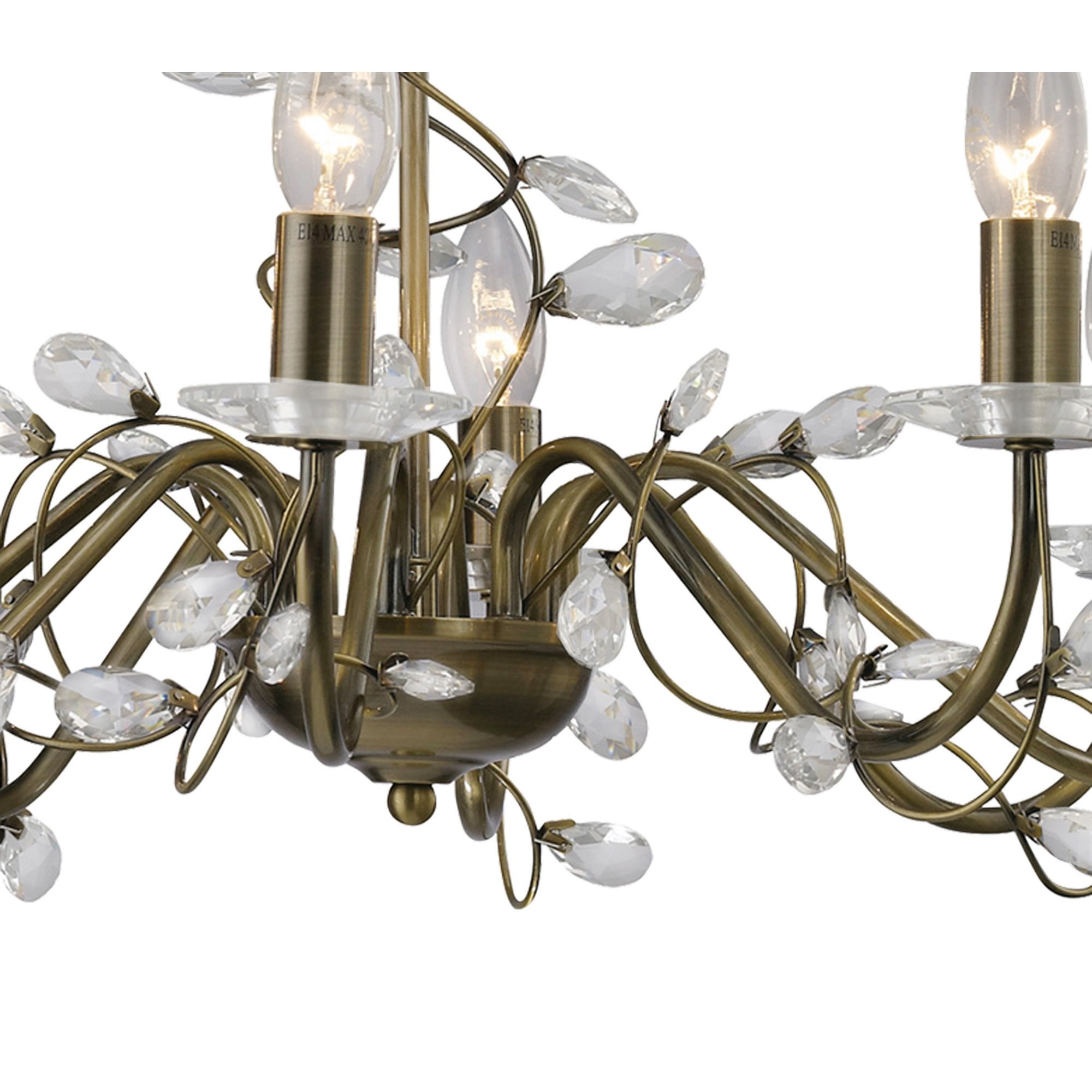 Diyas IL31228 Willow Pendant Without Shade 8 Light Antique Brass/Crystal