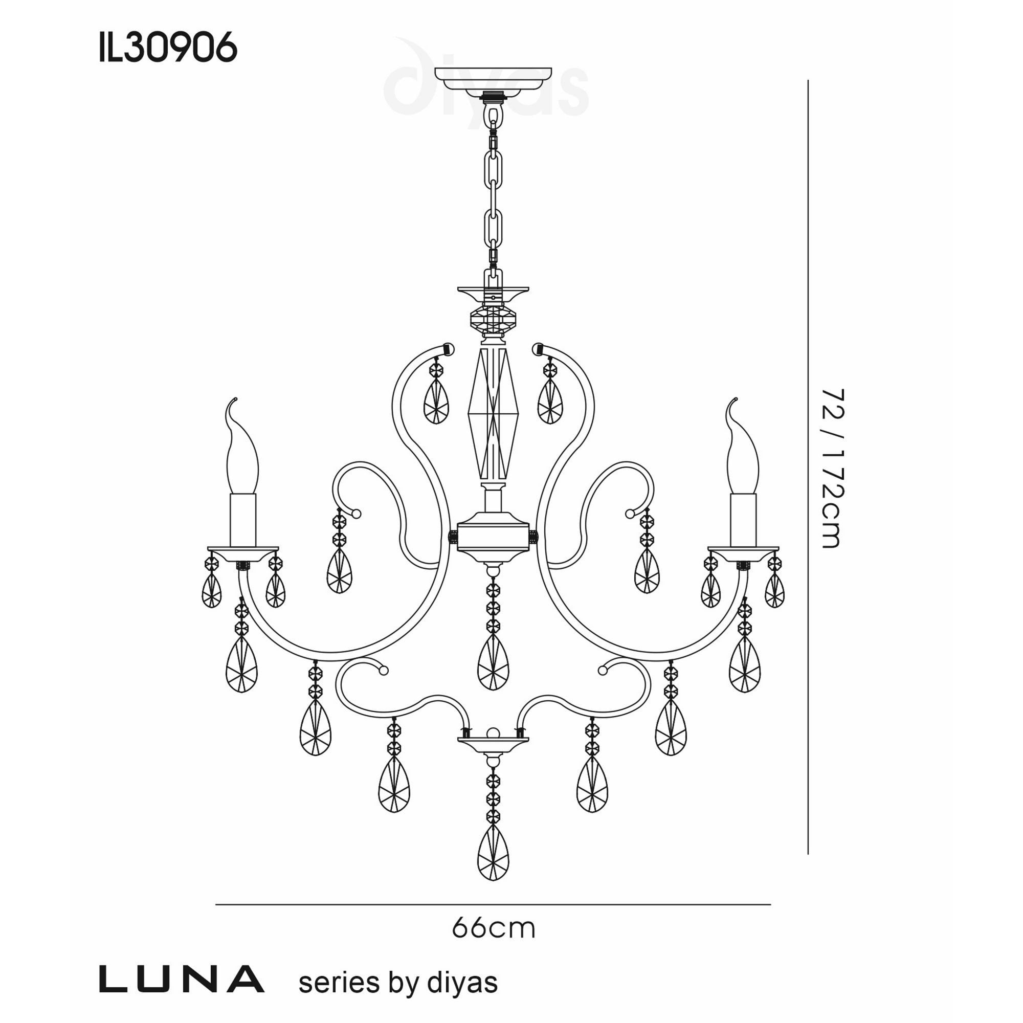 Diyas IL30906 Luna Pendant 6 Light Black Chrome/Crystal