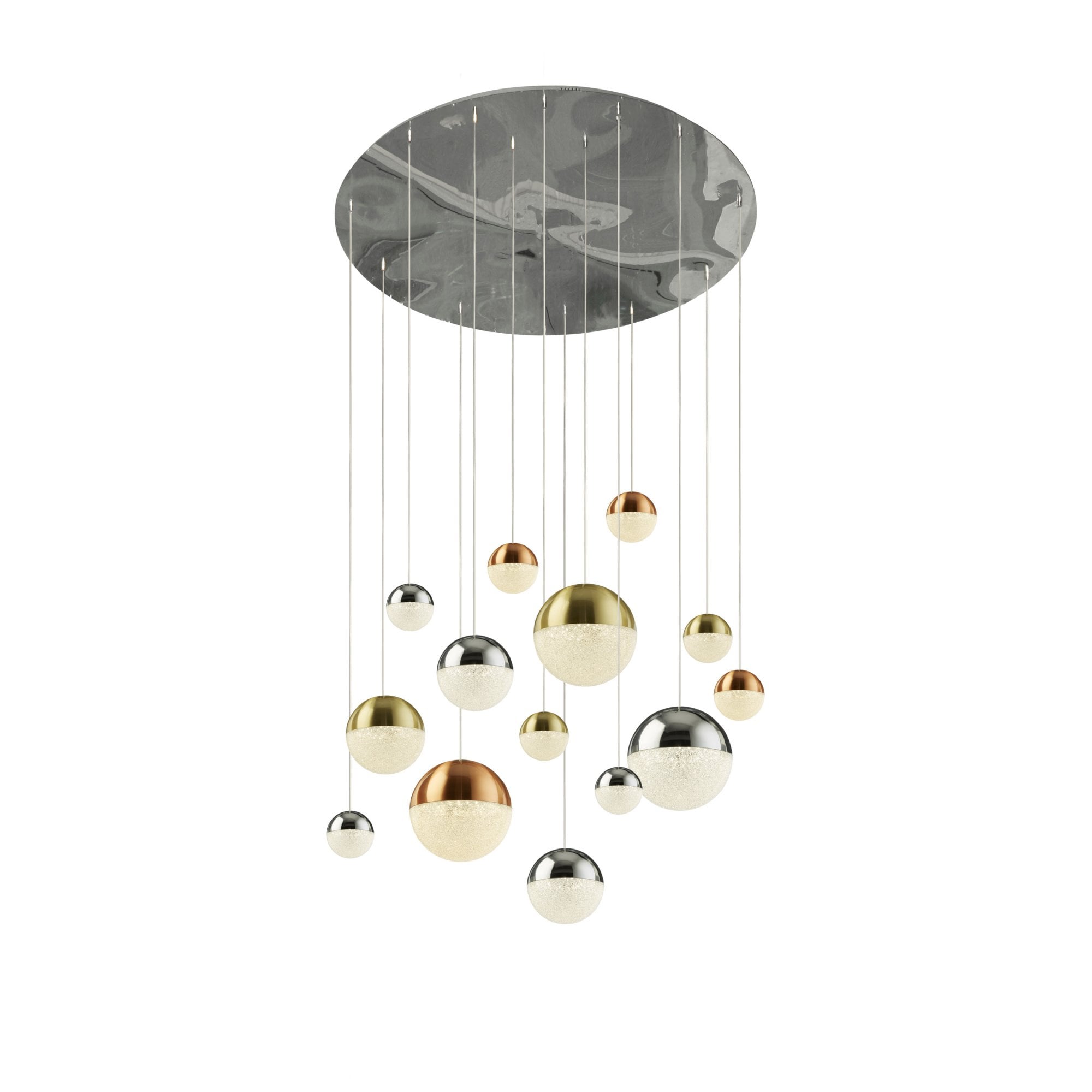 Searchlight Percy 14 Light Multidrop - Copper, Chrome, Brass & Crystal Sand