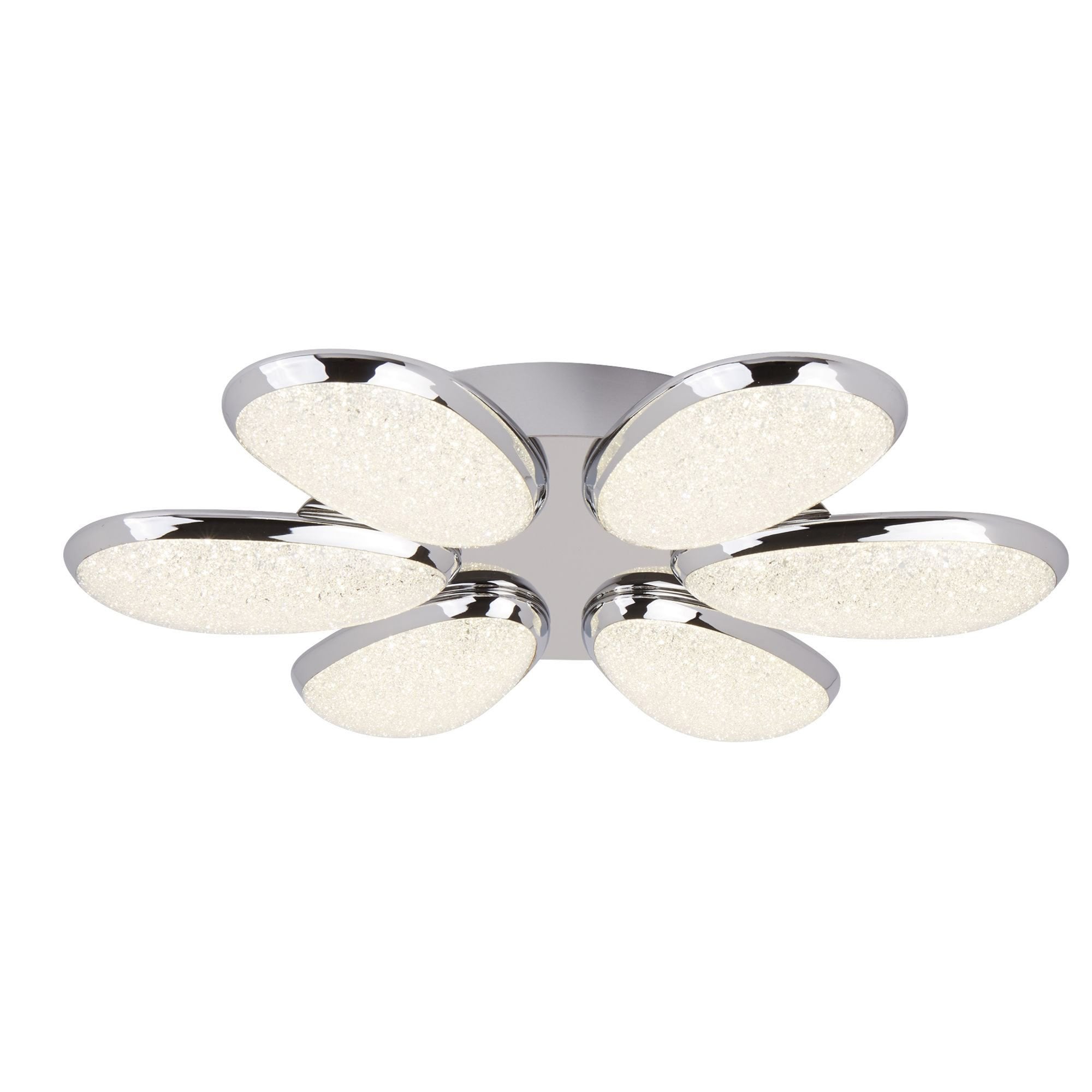 Searchlight Lavan LED 6 Light Flush - Chrome & Crushed Ice Effect Shade