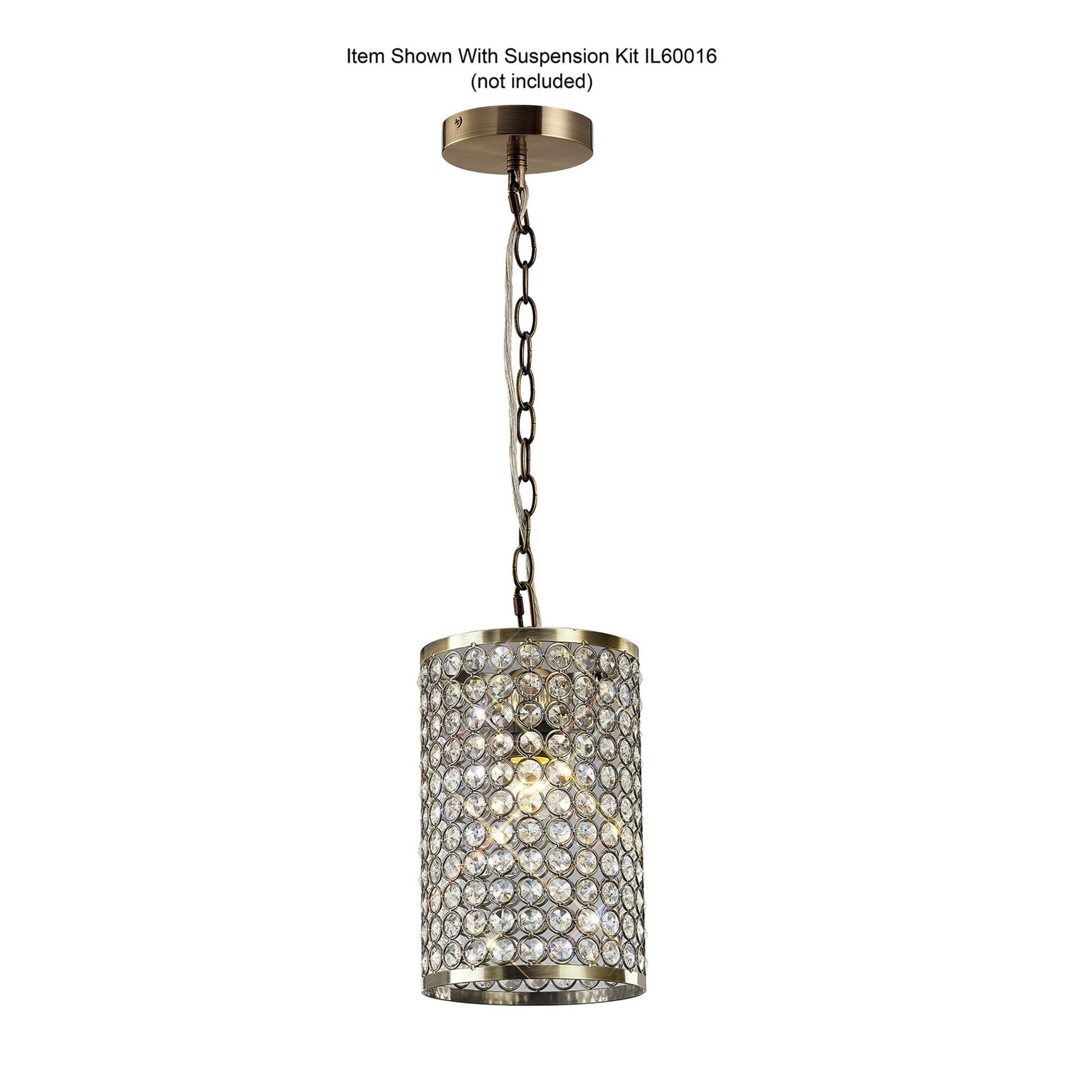 Diyas IL60030 Kudo Crystal Cylinder Shade - Antique Brass/Crystal - 15cm - Shade Only