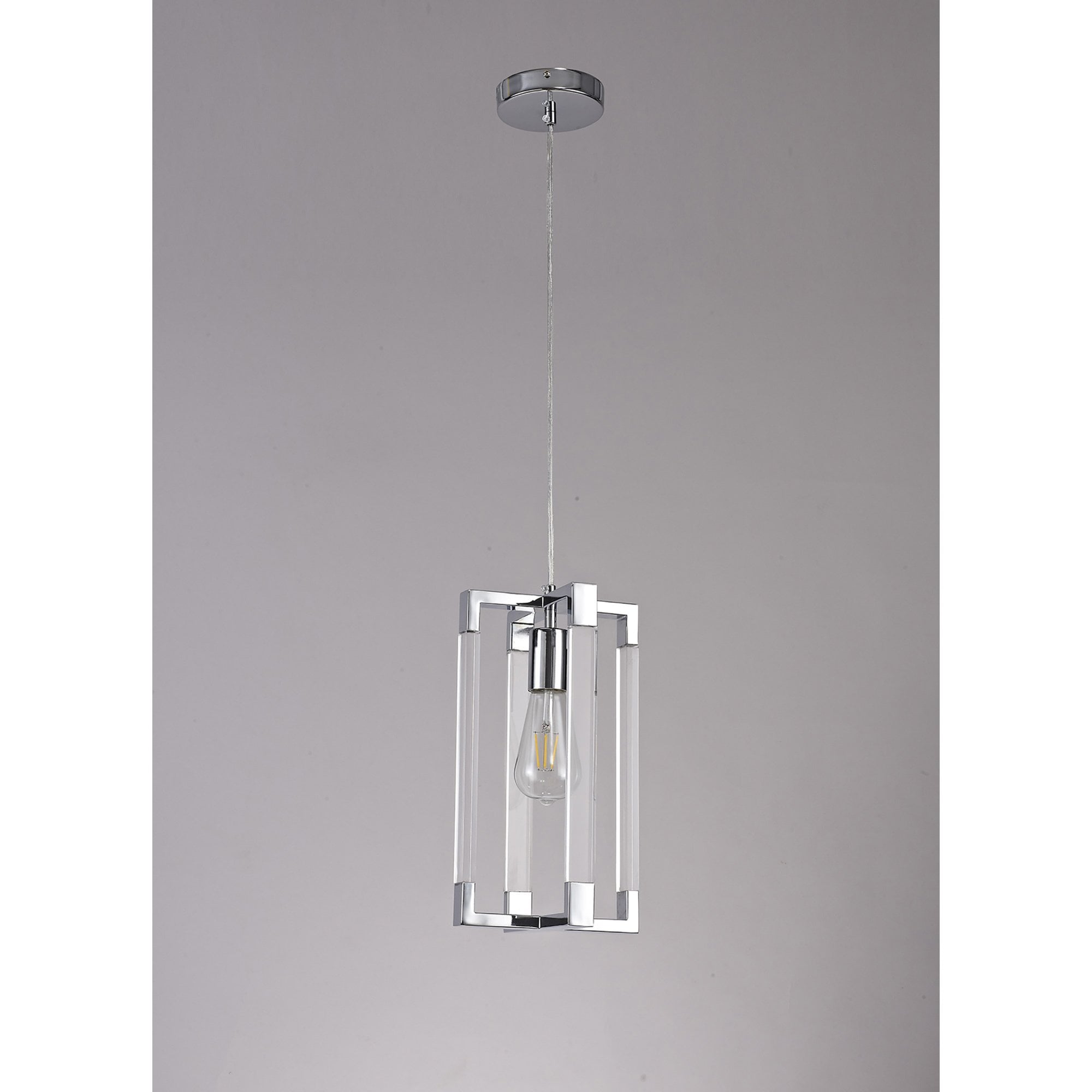 Diyas Canto Double Rectangle Pendant Single Light E27 - Polished Nickel/Acrylic