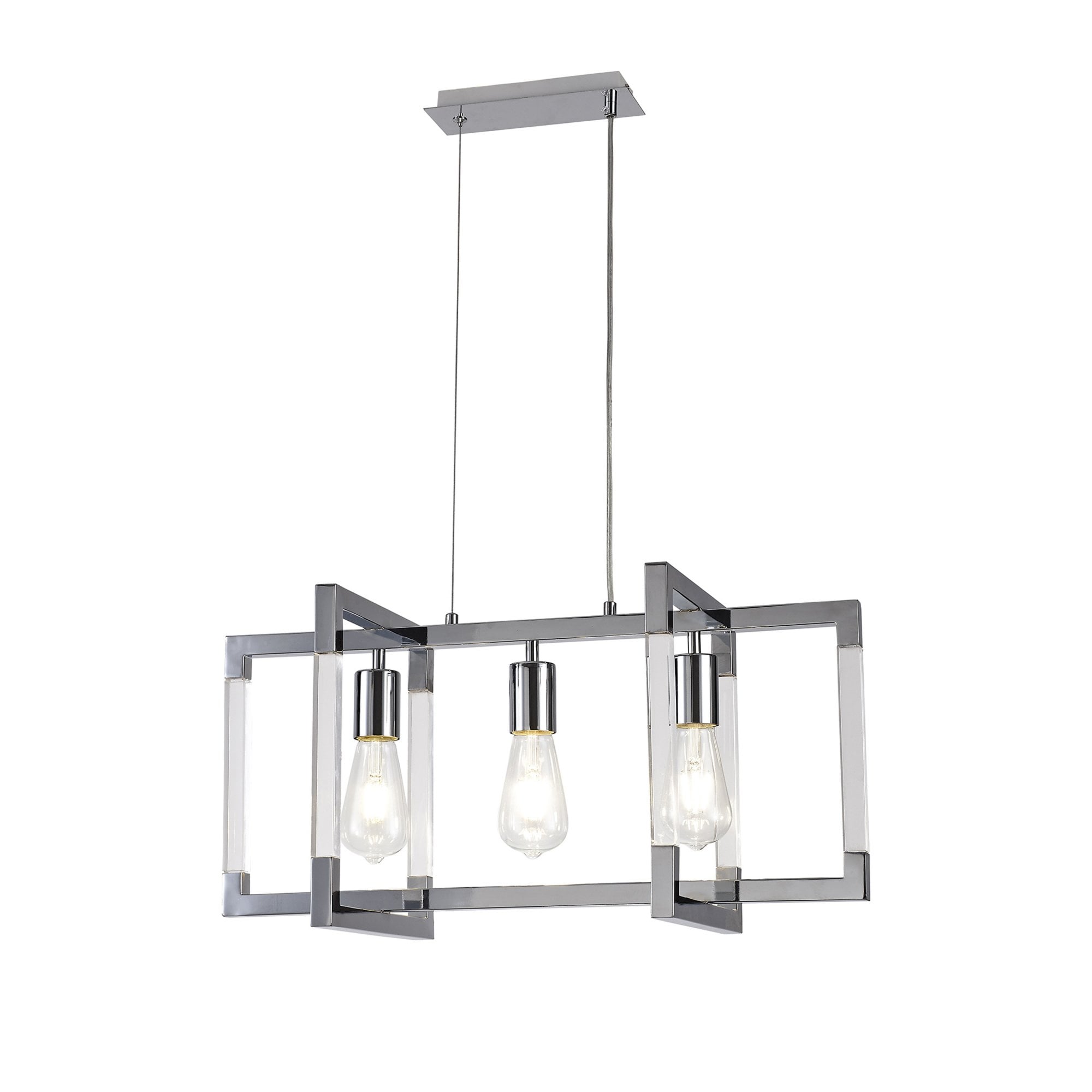 Diyas Canto Rectangle Pendant 3 Light E27 - Polished Nickel/Acrylic