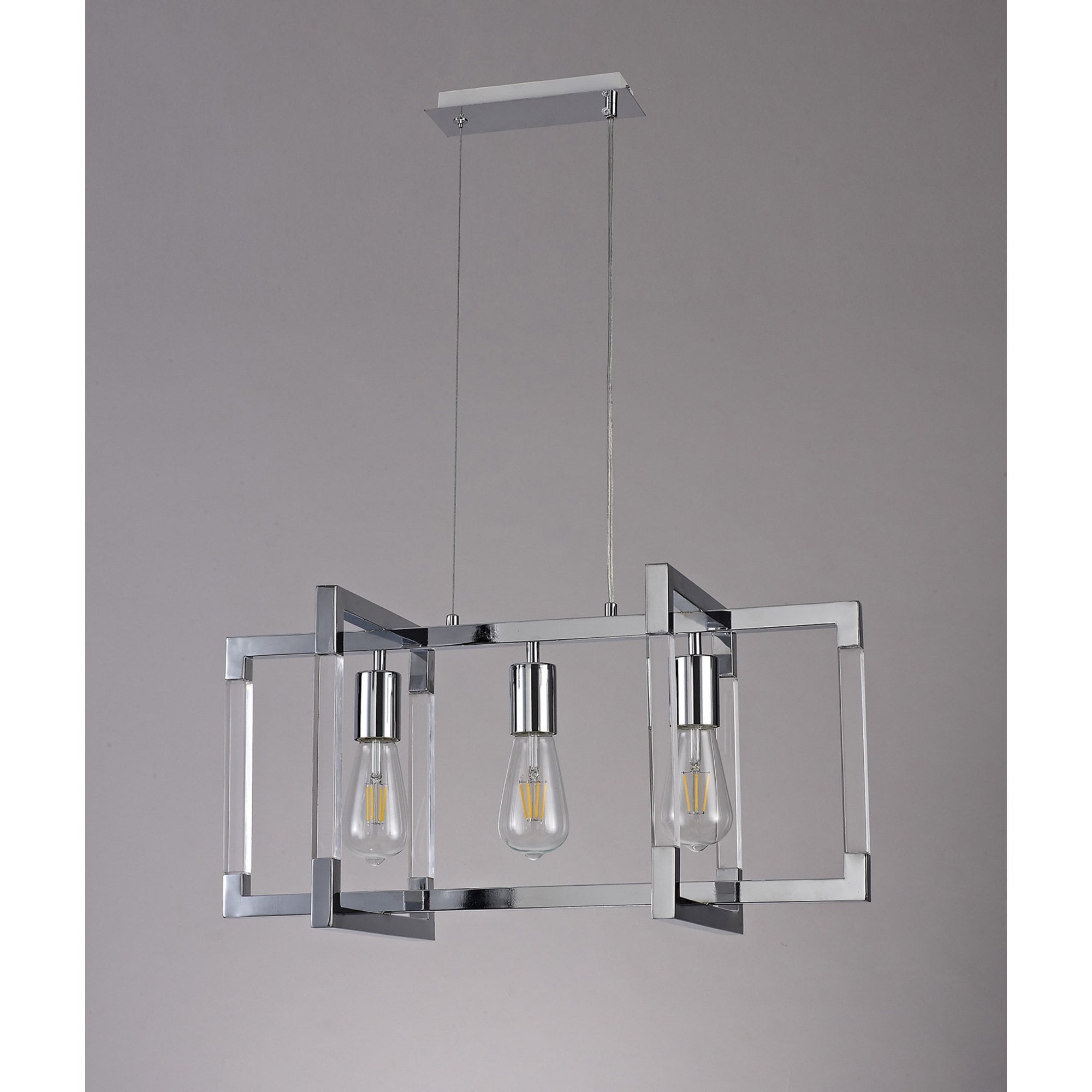 Diyas Canto Rectangle Pendant 3 Light E27 - Polished Nickel/Acrylic
