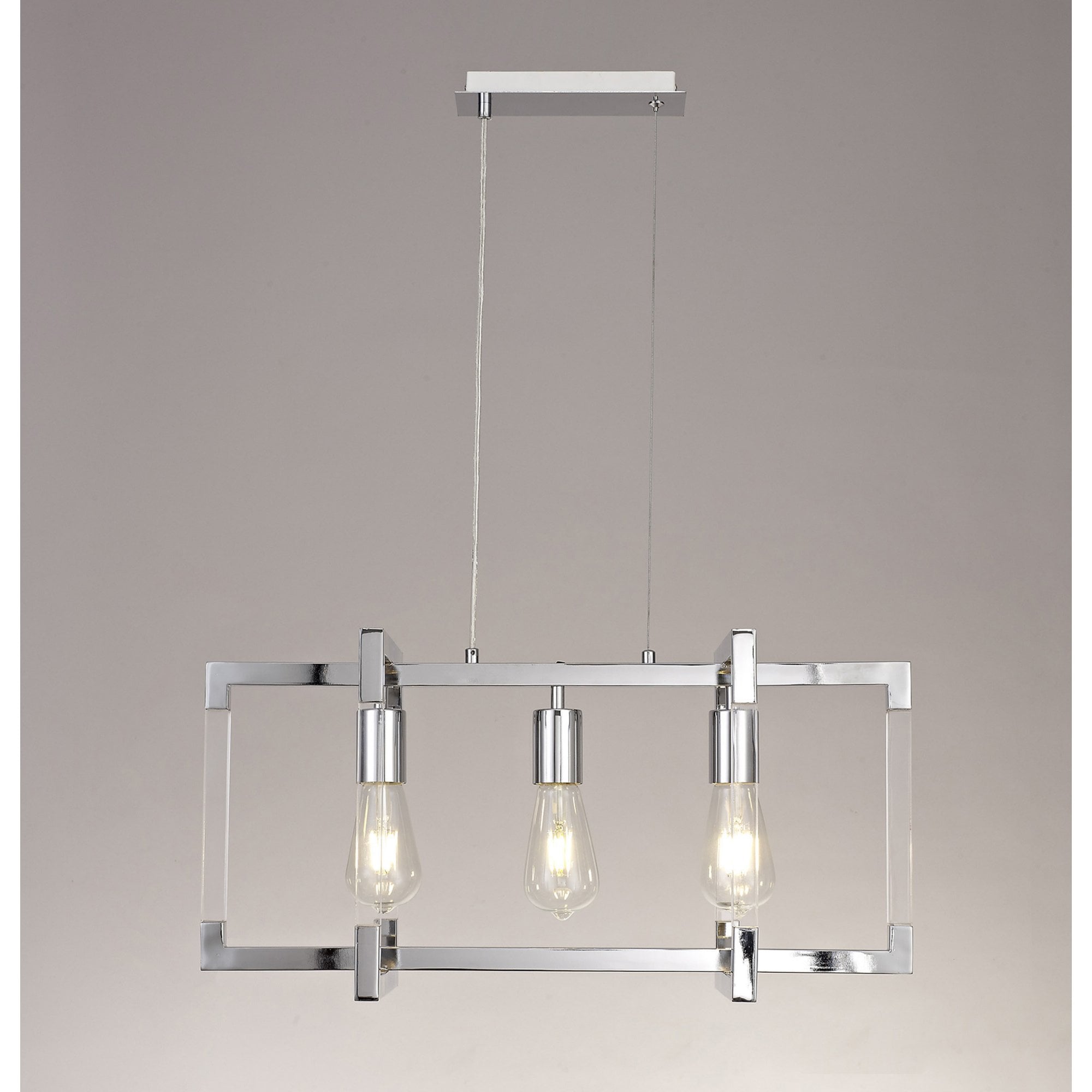 Diyas Canto Rectangle Pendant 3 Light E27 - Polished Nickel/Acrylic